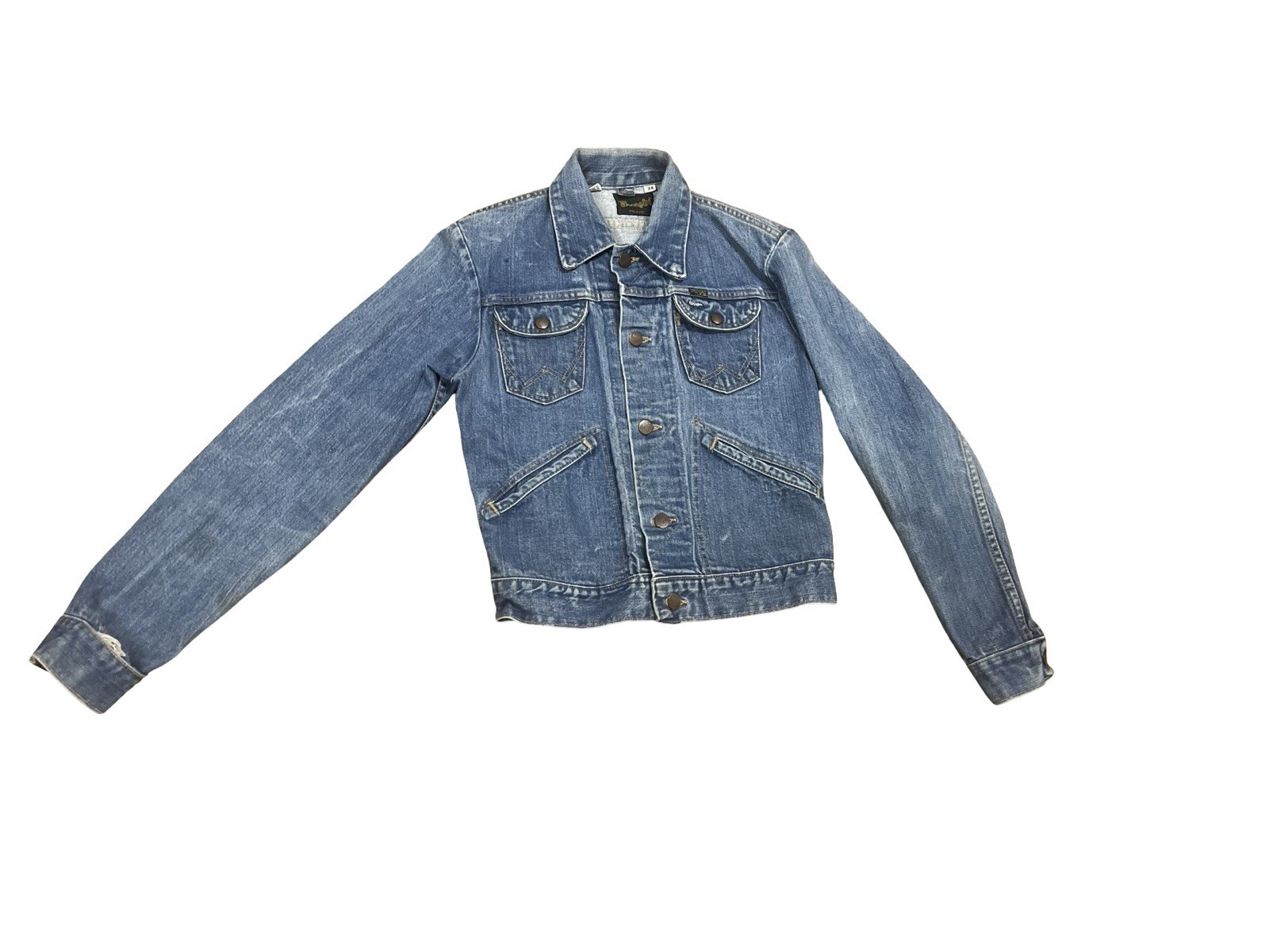 HTF Vtg Wrangler Blue Jean Denim Trucker Jacket Sz 34 Made In USA Like S 70s