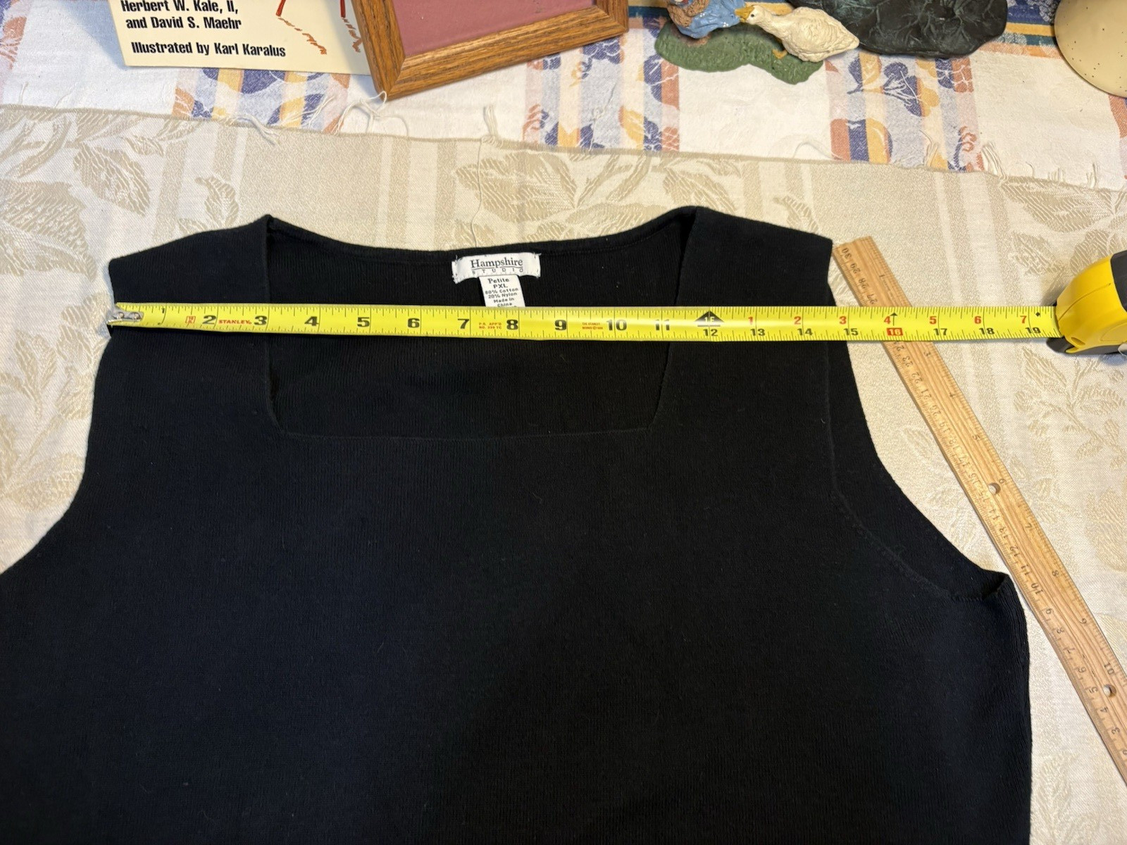 Vintage 90s Hampshire Studios Black Ribbed Knit Tank Square Neck Women&rsquo;s XL