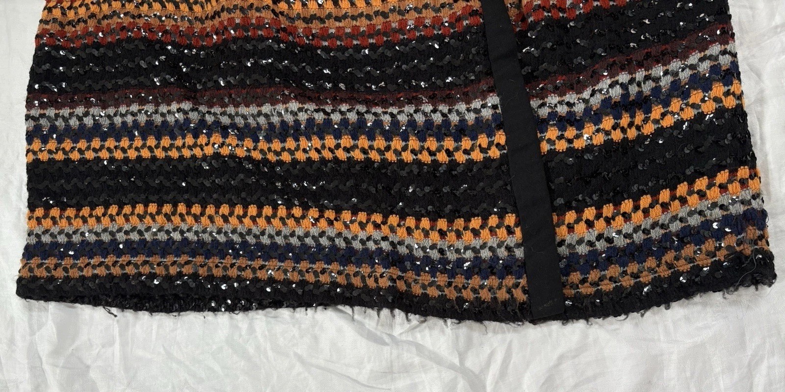 Vintage Lilli Diamond Crochet Sequin BOHO MAXI Skirt Small Black Striped STRETCH