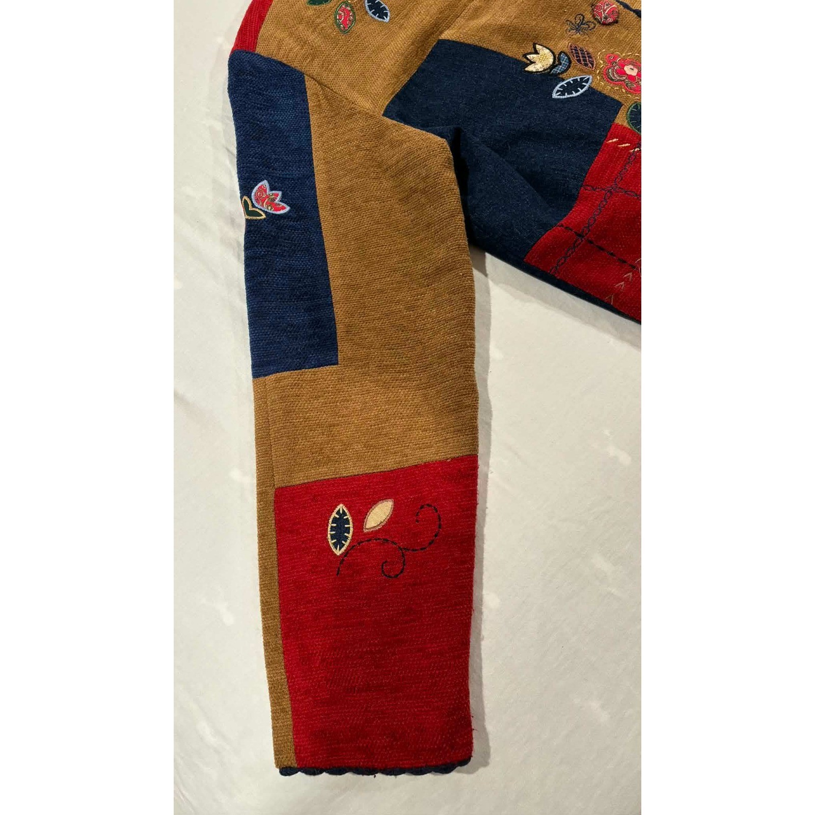 Koret City Blues Vintage Patchwork Embroidered Jacket Blue Red Tan Large