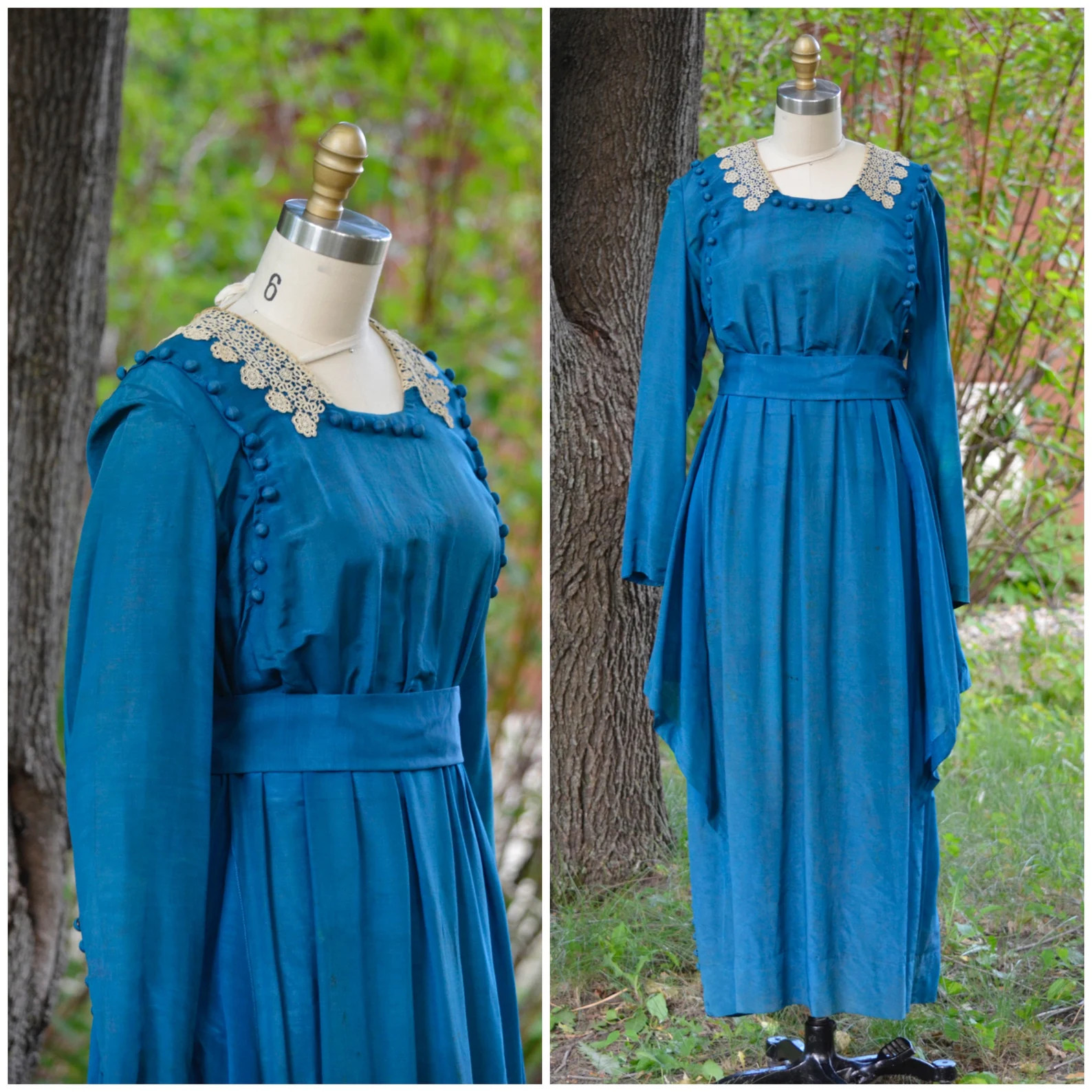 1910s 1900s antique Turquoise Silk Dress – M/L