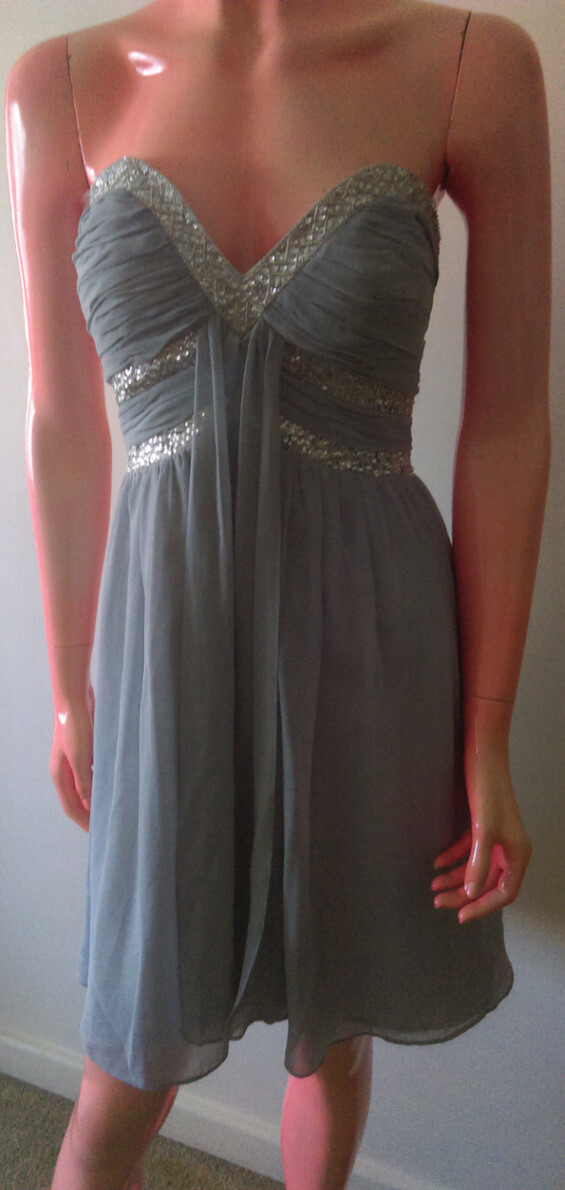 Vintage Miss Anne Formal Grey Party Cocktail Dress Blended Fabric Size M
