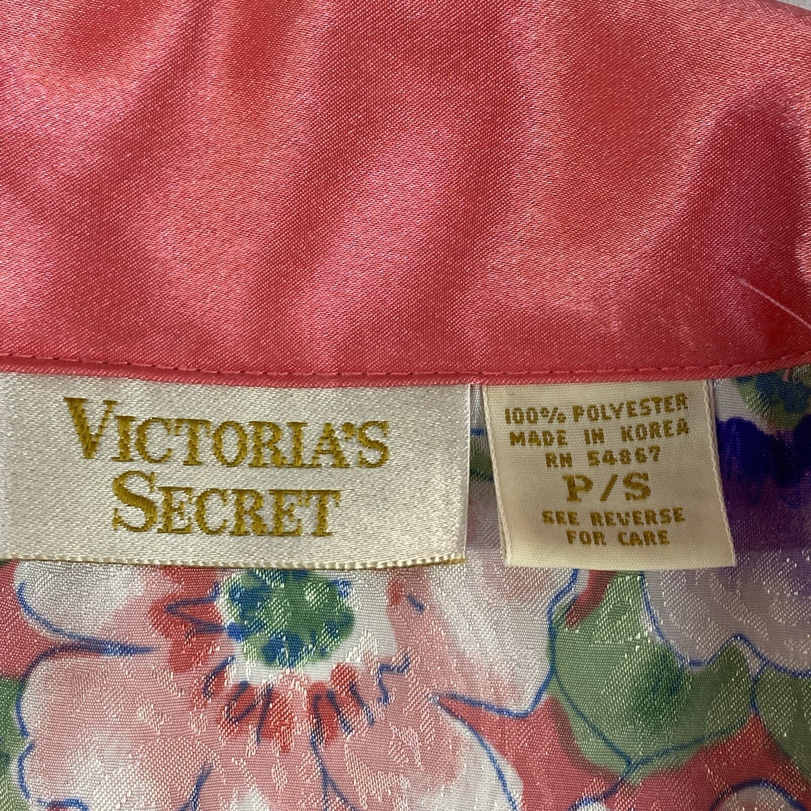 Vintage Victoria&rsquo;s Secret Gold Label Satin Night Shirt Size P/S Pink Floral