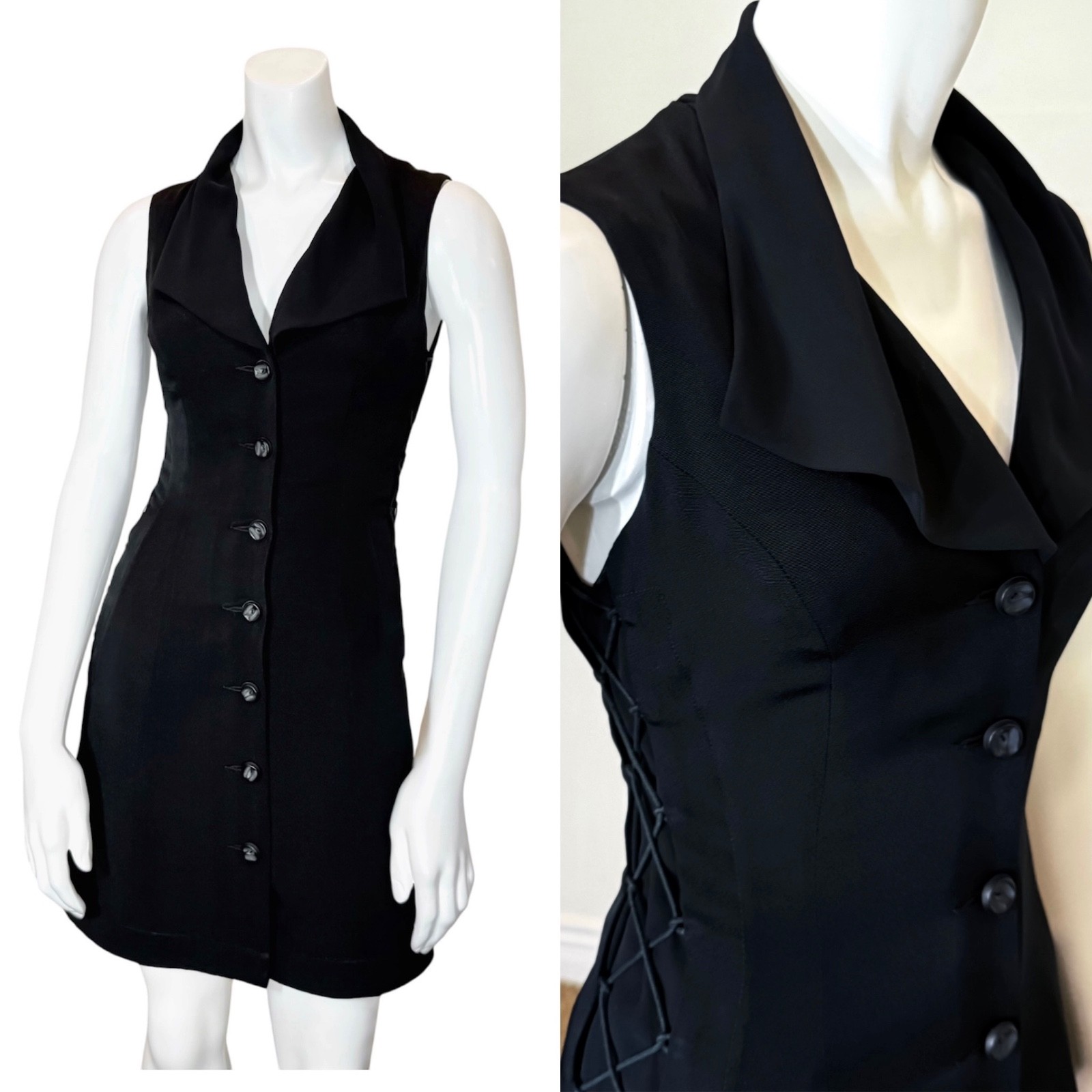 Vintage 90&rsquo;s Y2K CORSET LACE-UP SHIRT DRESS S Goth Grunge Party Festival Sexy