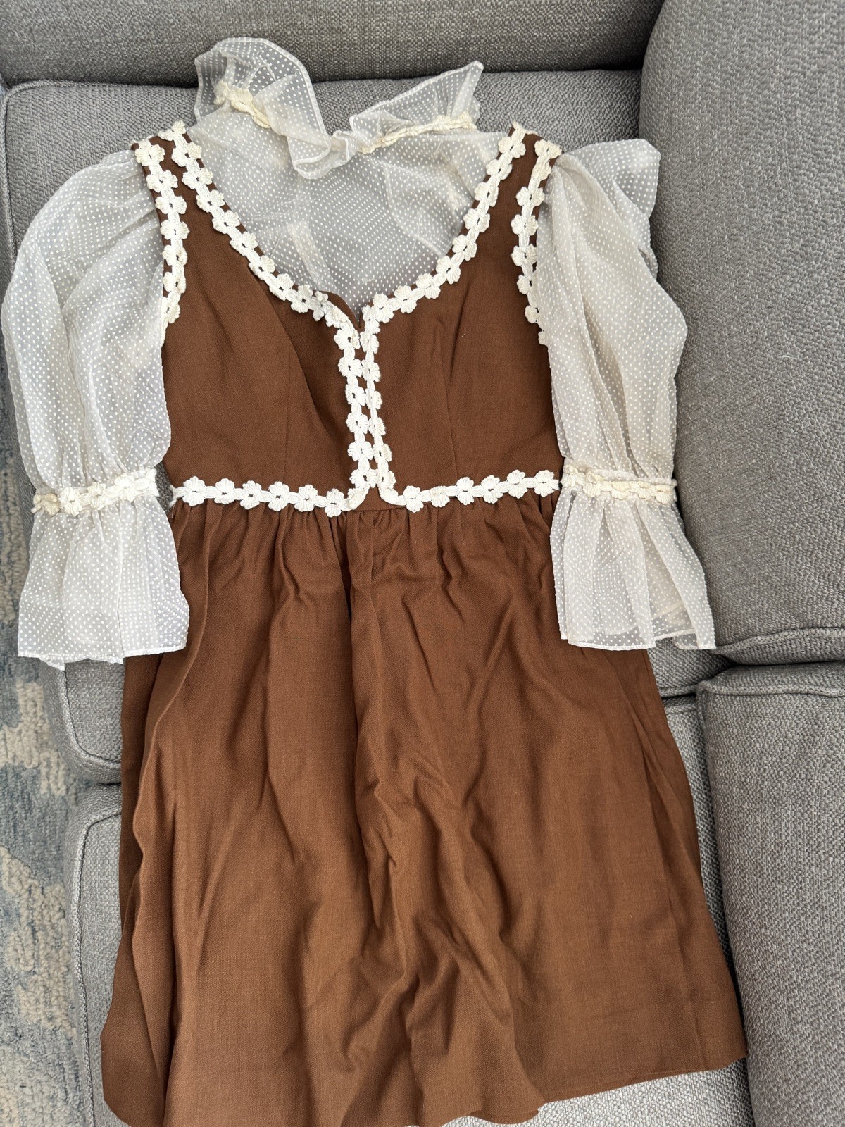 Lorrie Deb Vintage 1960s Brown Cotton Dress with Swiss dot shirt sz 9-10