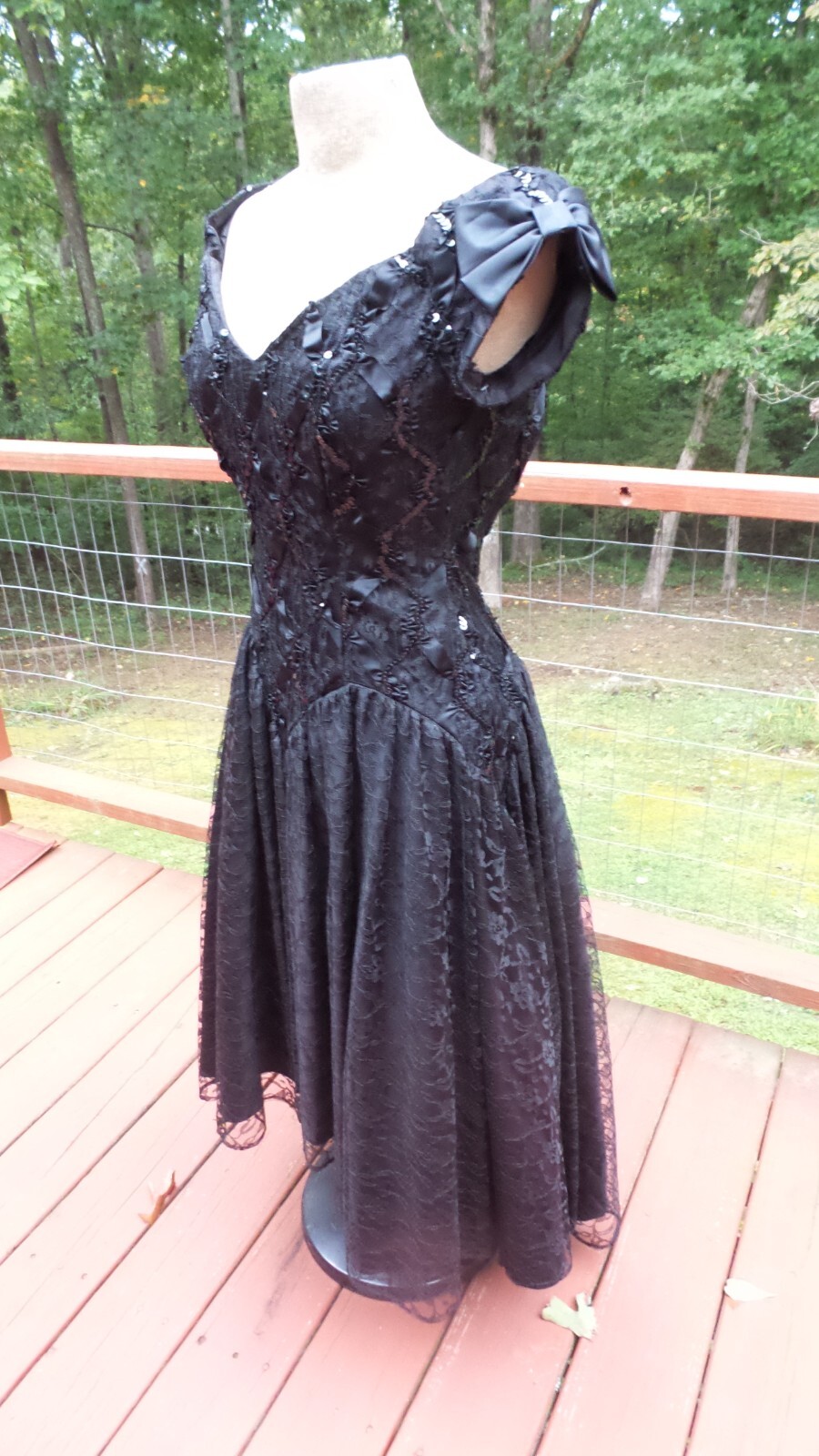 Custom Black Lace & Sequin Beaded Hi – Low Holiday Party Formal Evening Dress S
