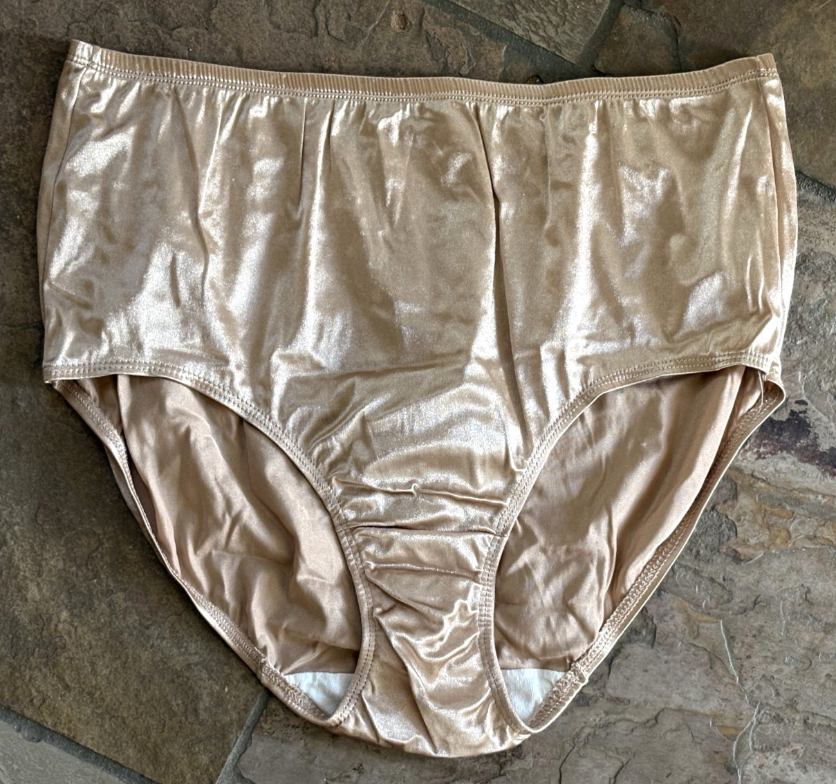 HANES Her Way 9/2XL Champagne Gold SATIN Nylon Hi Cut Brief Panties Vintage