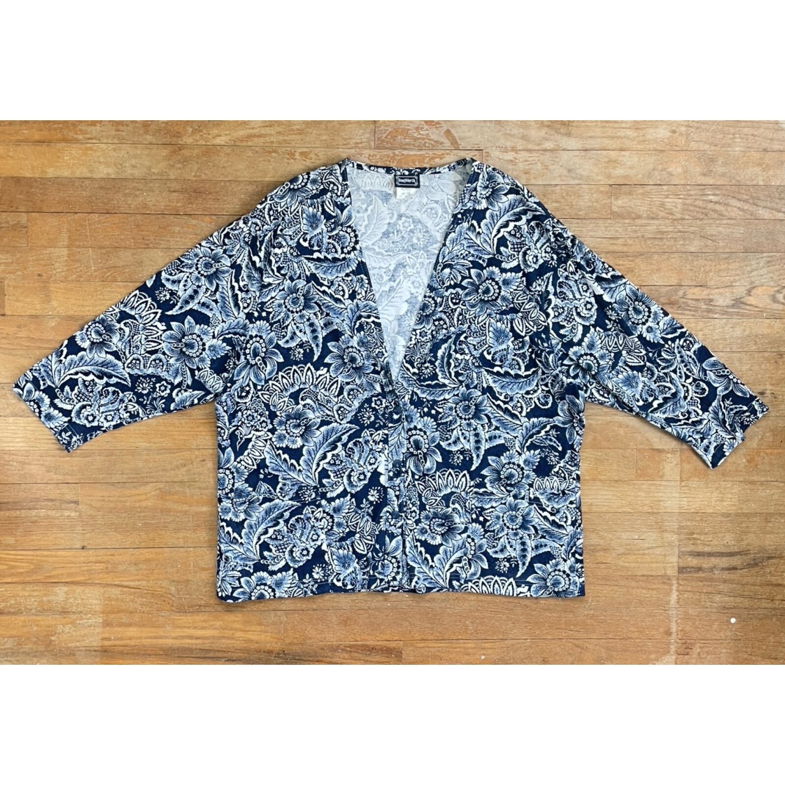 Vintage Floral Print Jacket Size XXL 90s Deep V-Neck Jacket with 3/4 Sleeves