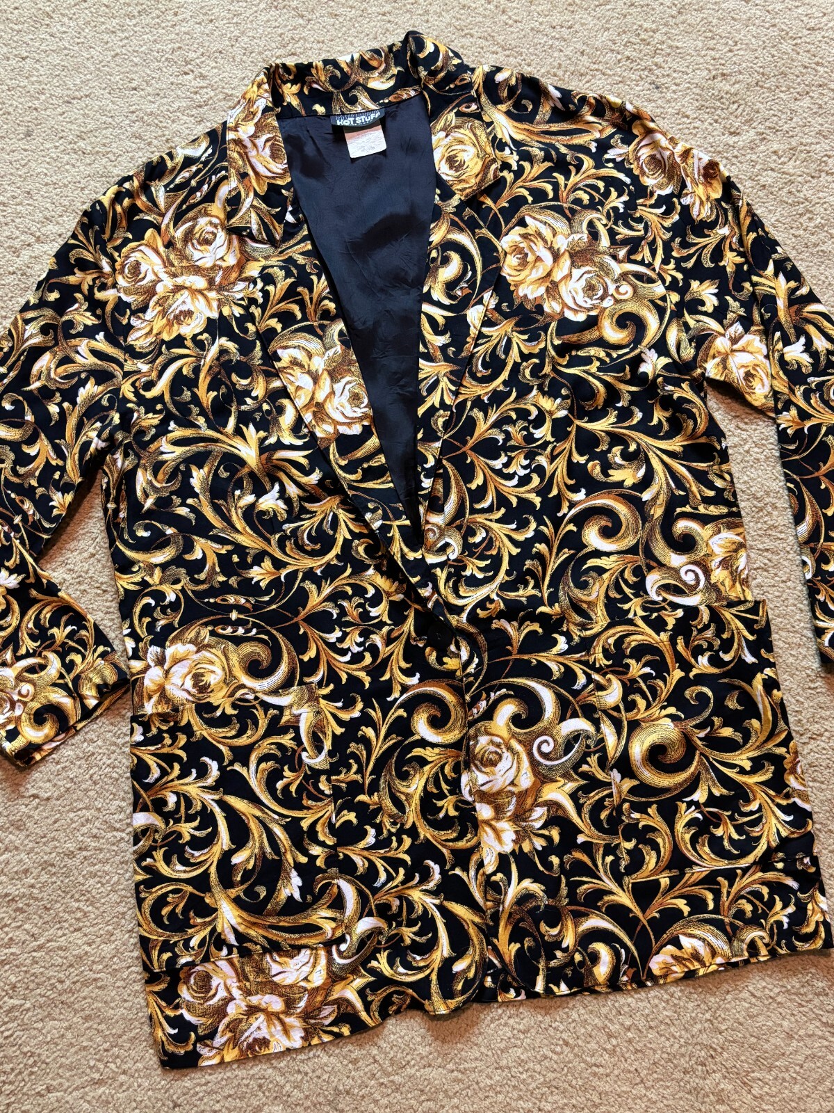 Vintage 80s 90s USA Baroque Royalty Black Gold Oversized Blazer Jacket Rayon M