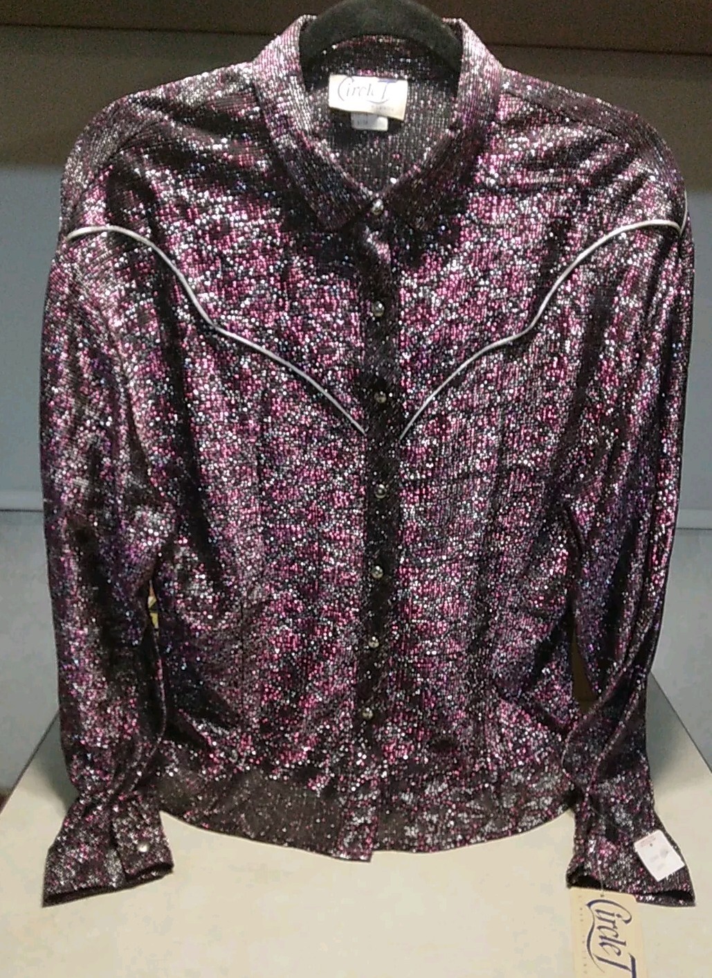 Vtg NWT WESTERN CIRCLE T by MARILYN LENOX Women Purple & Silver Shiny BLOUSE XL