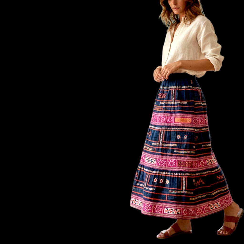 Handcrafted Vintage Embroidered & Applique Vietnamese Hills Hmong Tribal Skirt