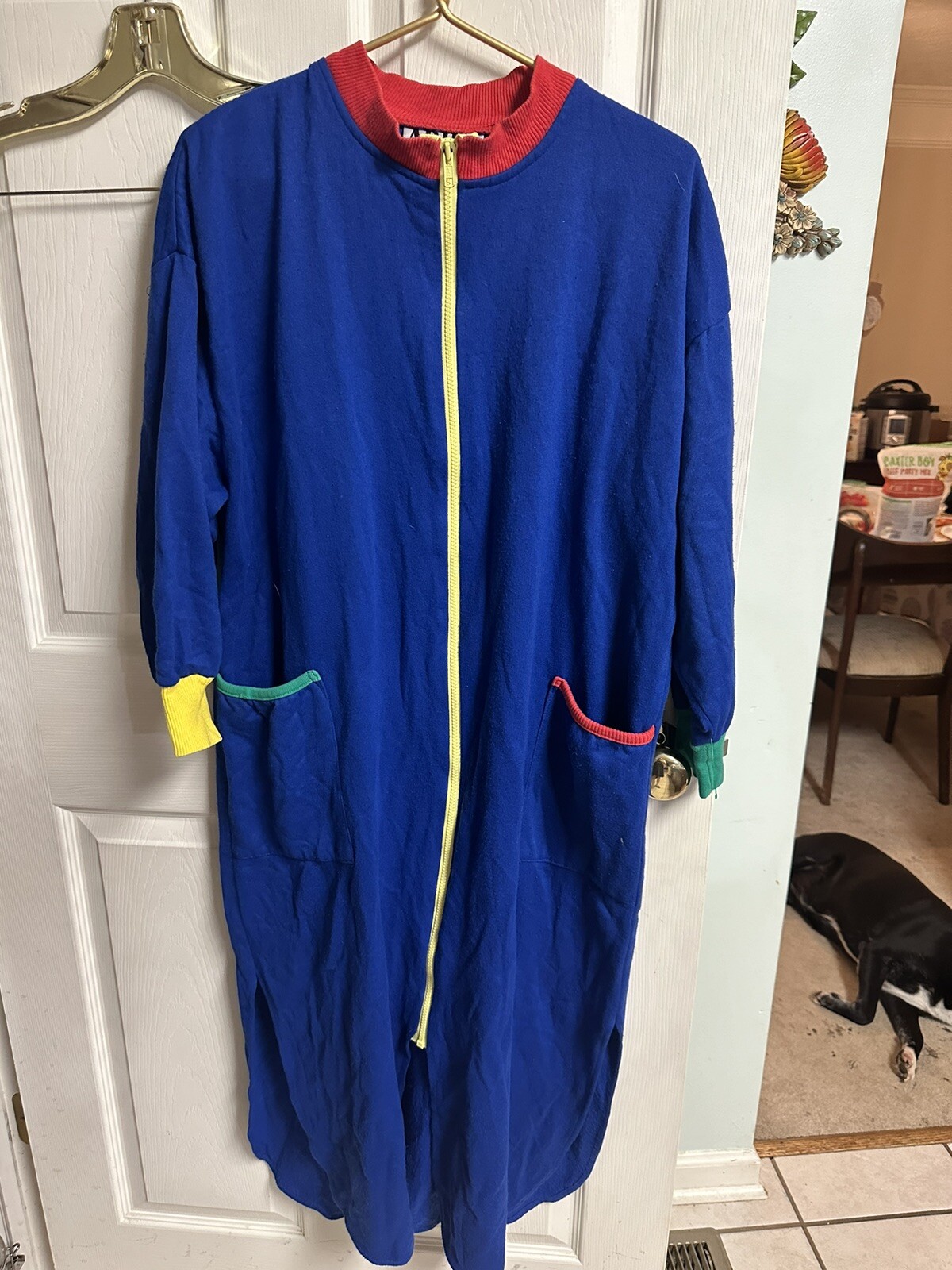 Ariel Peter Keyloun Colorblock Blue Full Zip Up Muumuu Robe House Coat 90s Neon
