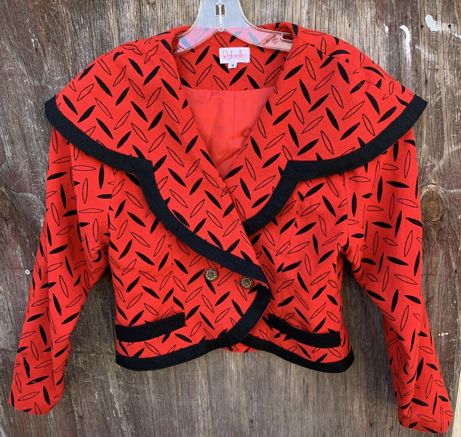 Vintage Rafaella Petites Blazer Jacket Red Black Geometric 80s 1980s Size 9