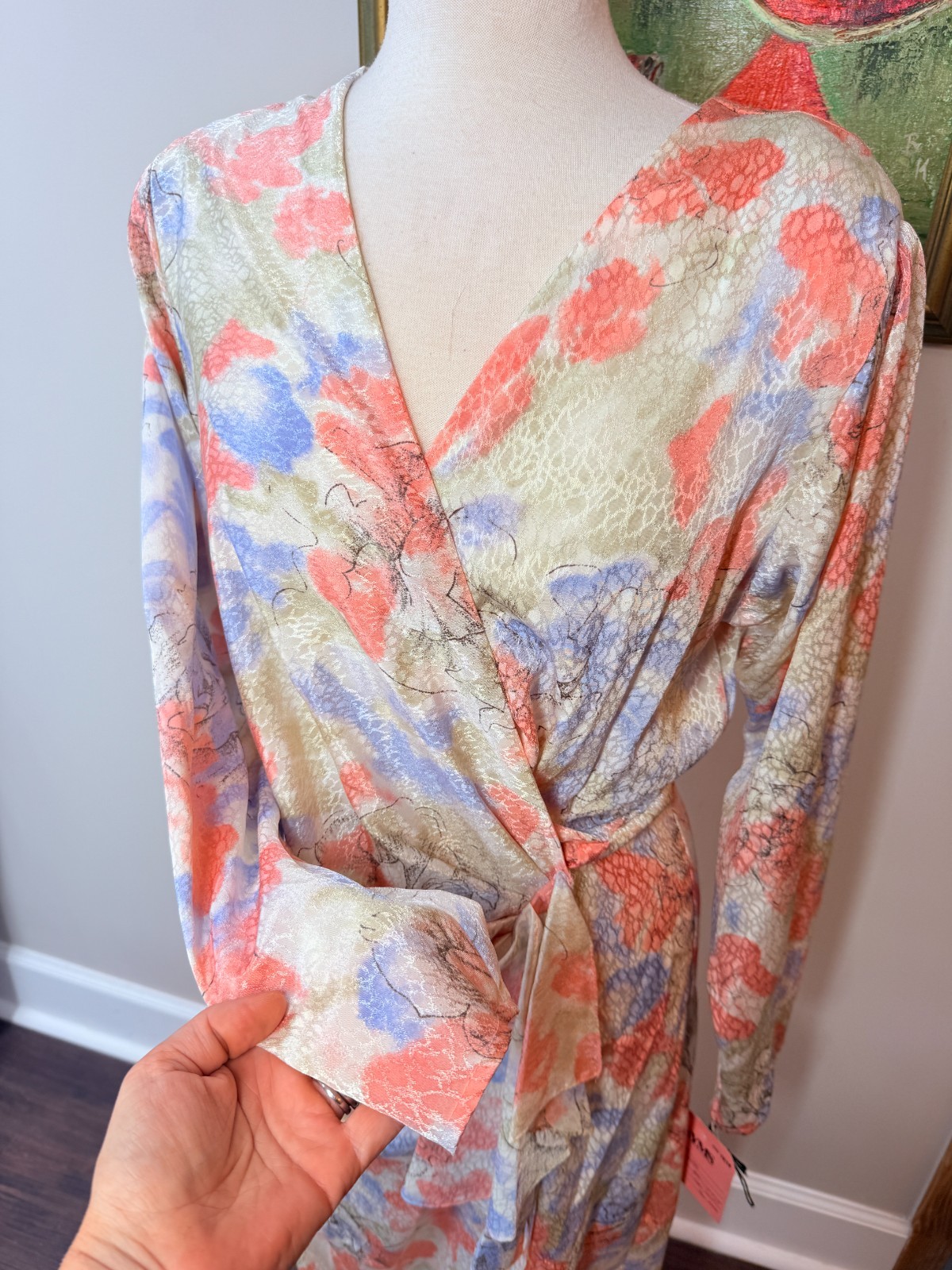 DeadStock Vtg Lori Max 80s Size 13/14 Floral Print Dress Dramatic Gathered Waist