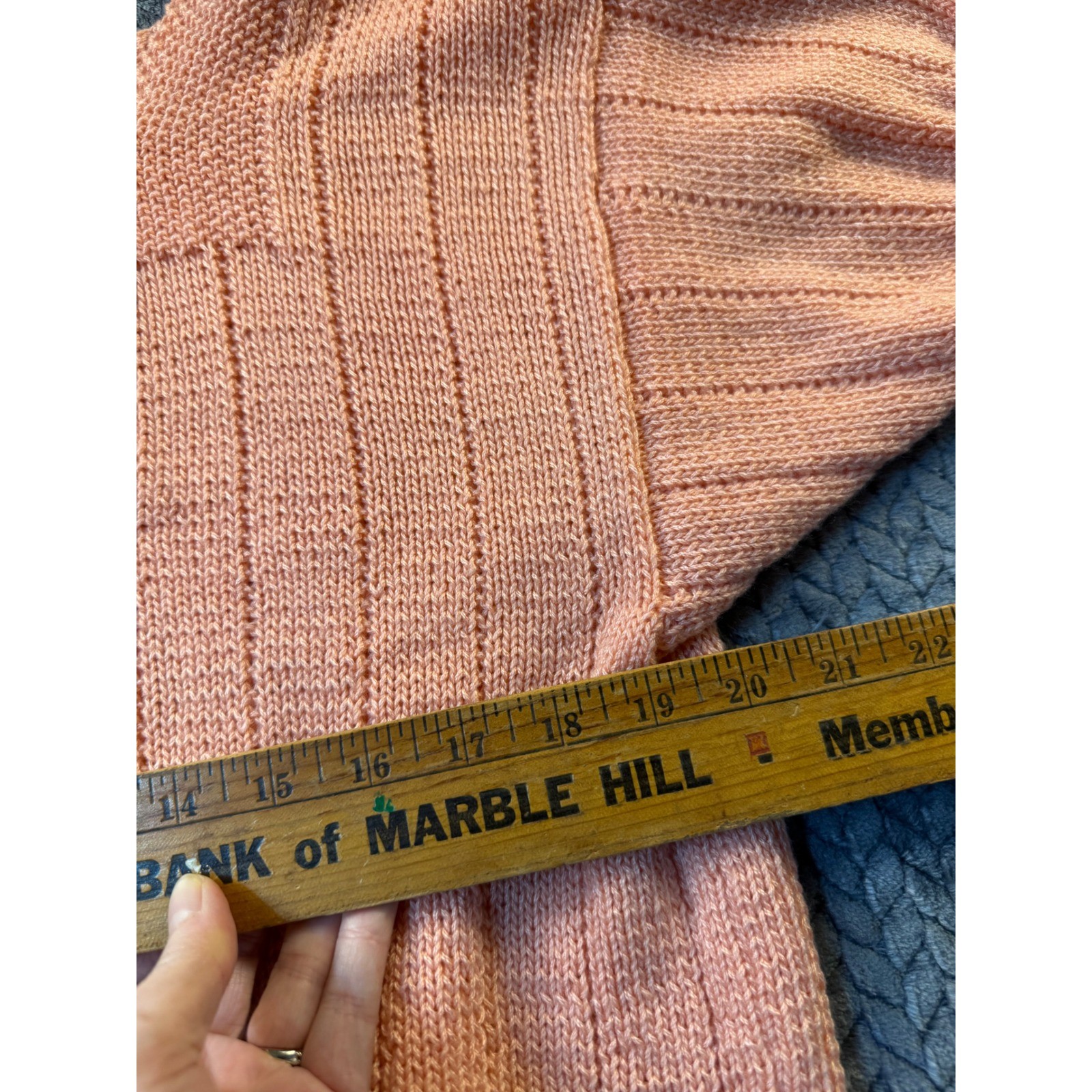 Vintage Handmade Peach Coral Knit Top Short Sleeve Ribbed Sweater Pinup