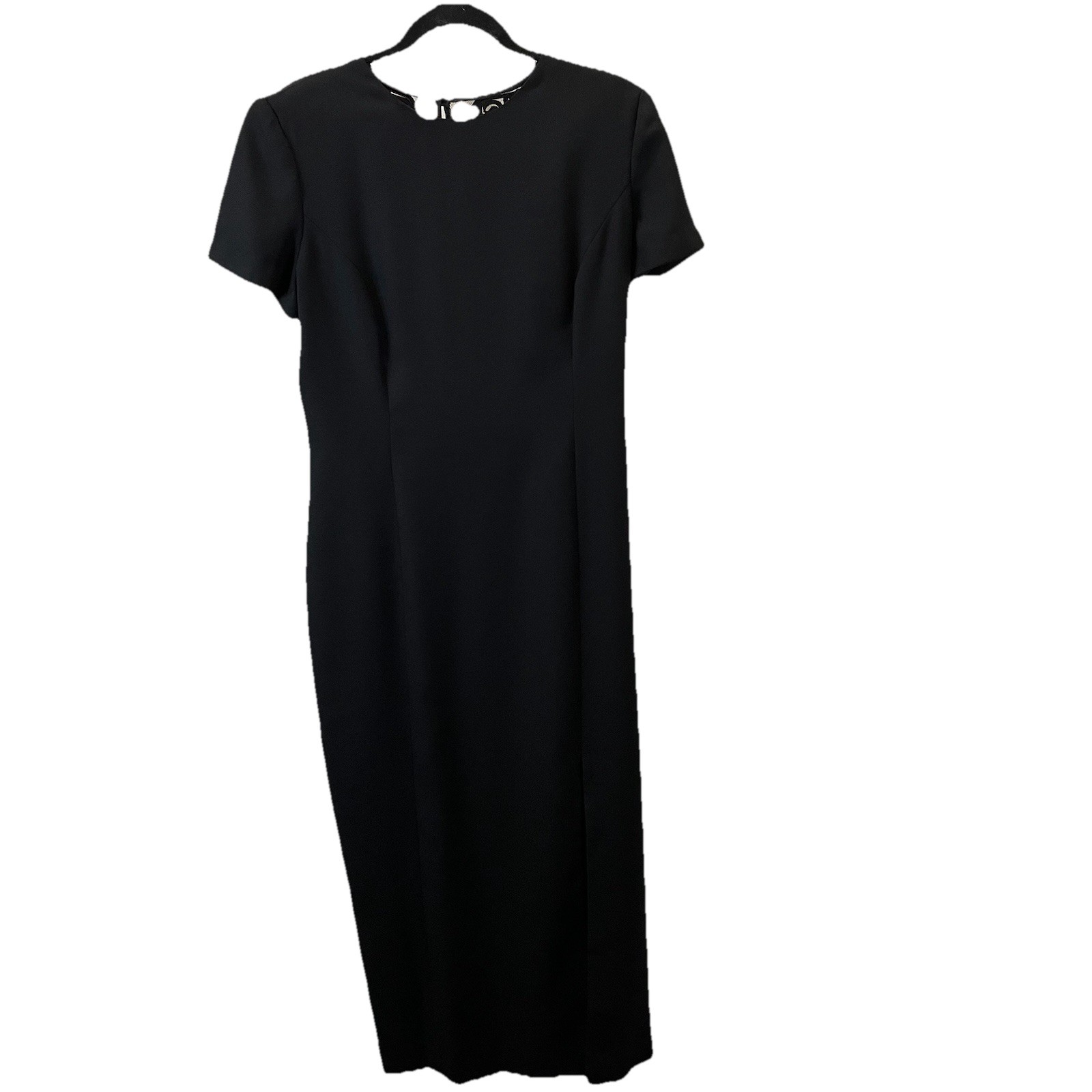 Maggy London By Kenneth Nolan Black Sheer Lace Back Button Zip Midi Dress Sz 14