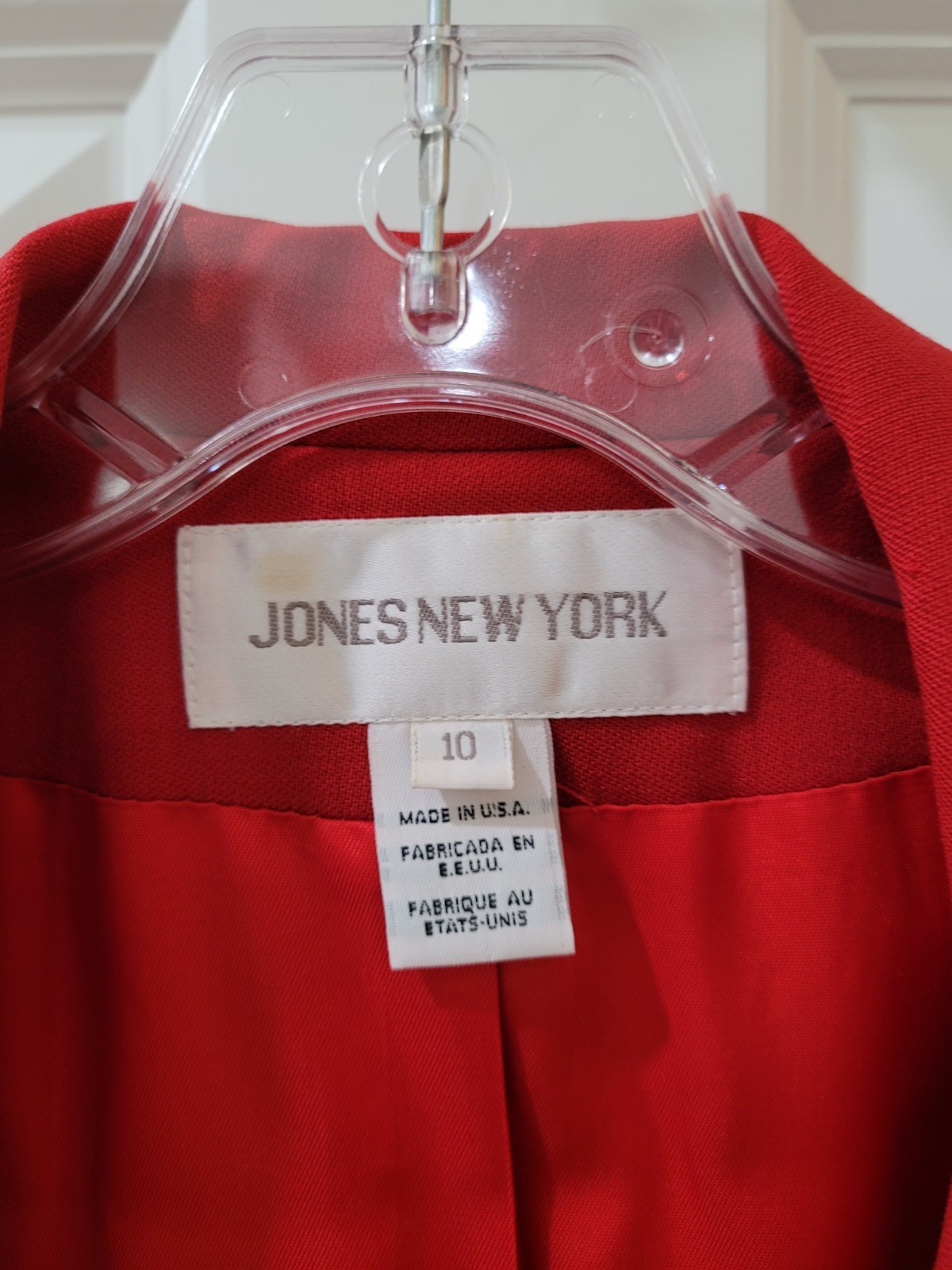 Vintage Jones New York Red 100% Wool Blazer Jacket Sz 10 See Description
