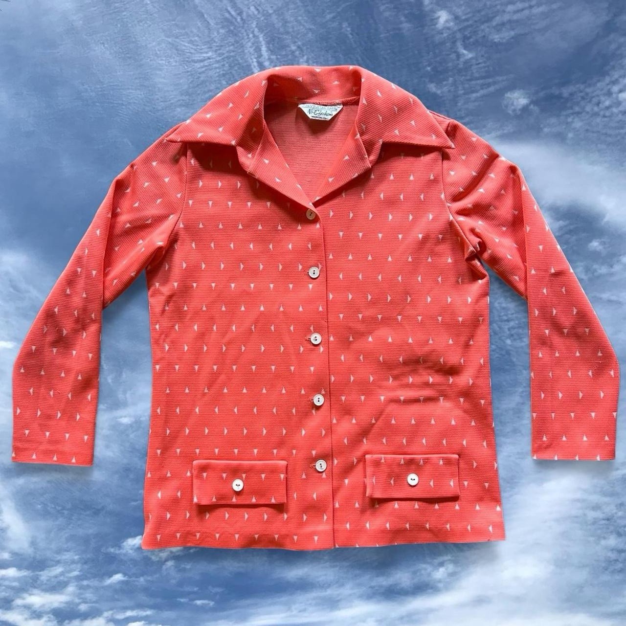 Vintage 70’s NPC Fashions Dagger Collar Triangle Salmon Orange Shirt Shacket M