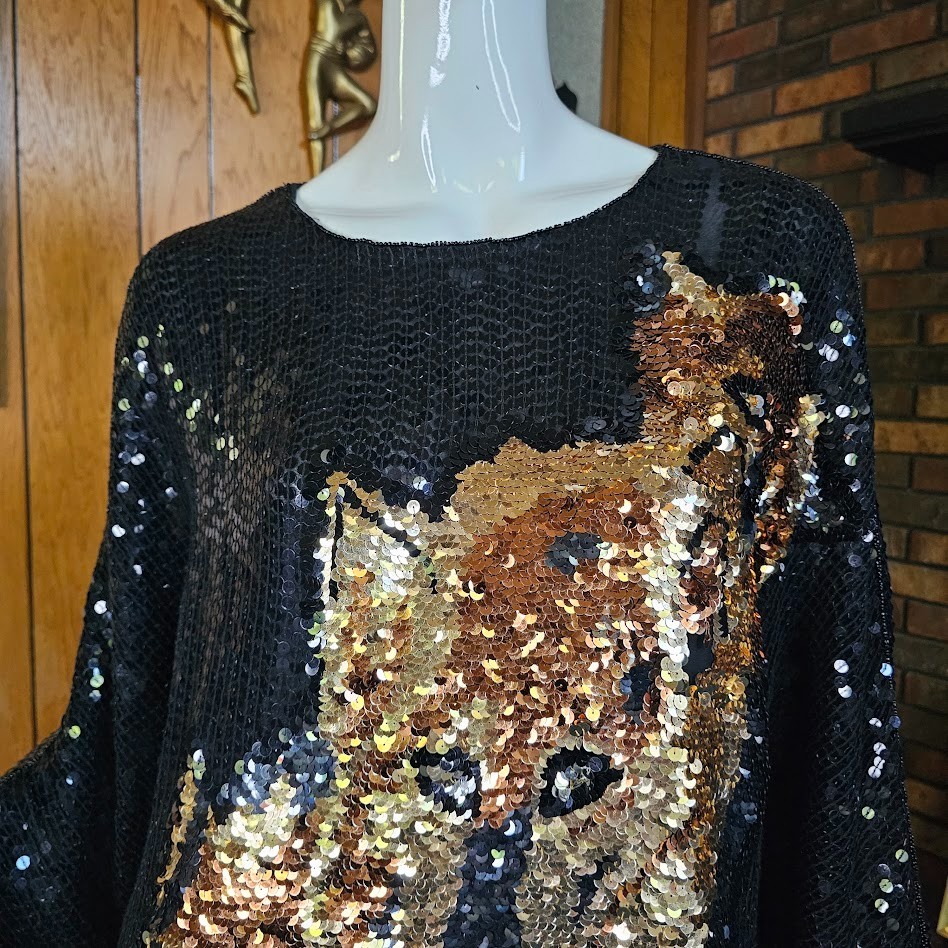 Vintage 80s Disco Panther Sequin Evening Cocktail Party Micro Mini Dress M/L/XL
