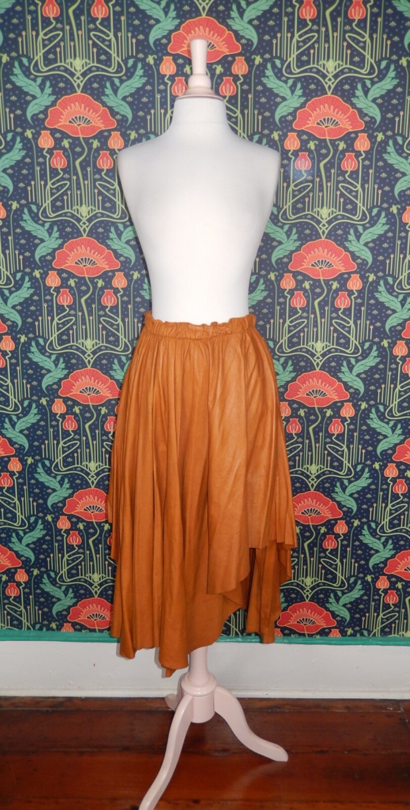 Vintage 80&rsquo;s 90&rsquo;s Real Brown Leather Artsy Asymmetrical Hem Mad Max Skirt