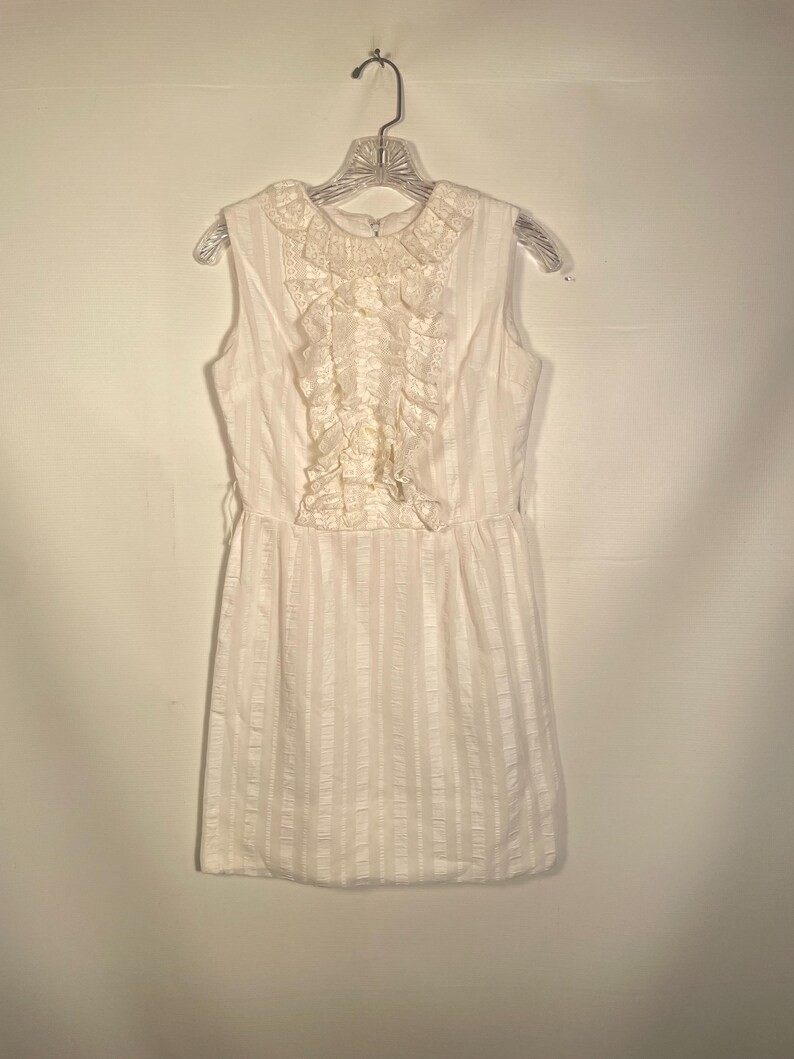 Vintage 1960s White Frilly Lace Mod Cotton Mini Dress Size XS/S