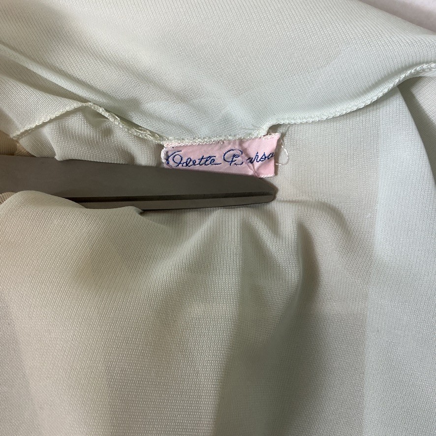 Vintage 50s Odette Barsa Ivory, Blue & Pinkish Ivory Lace Trim Nylon Nightgown L