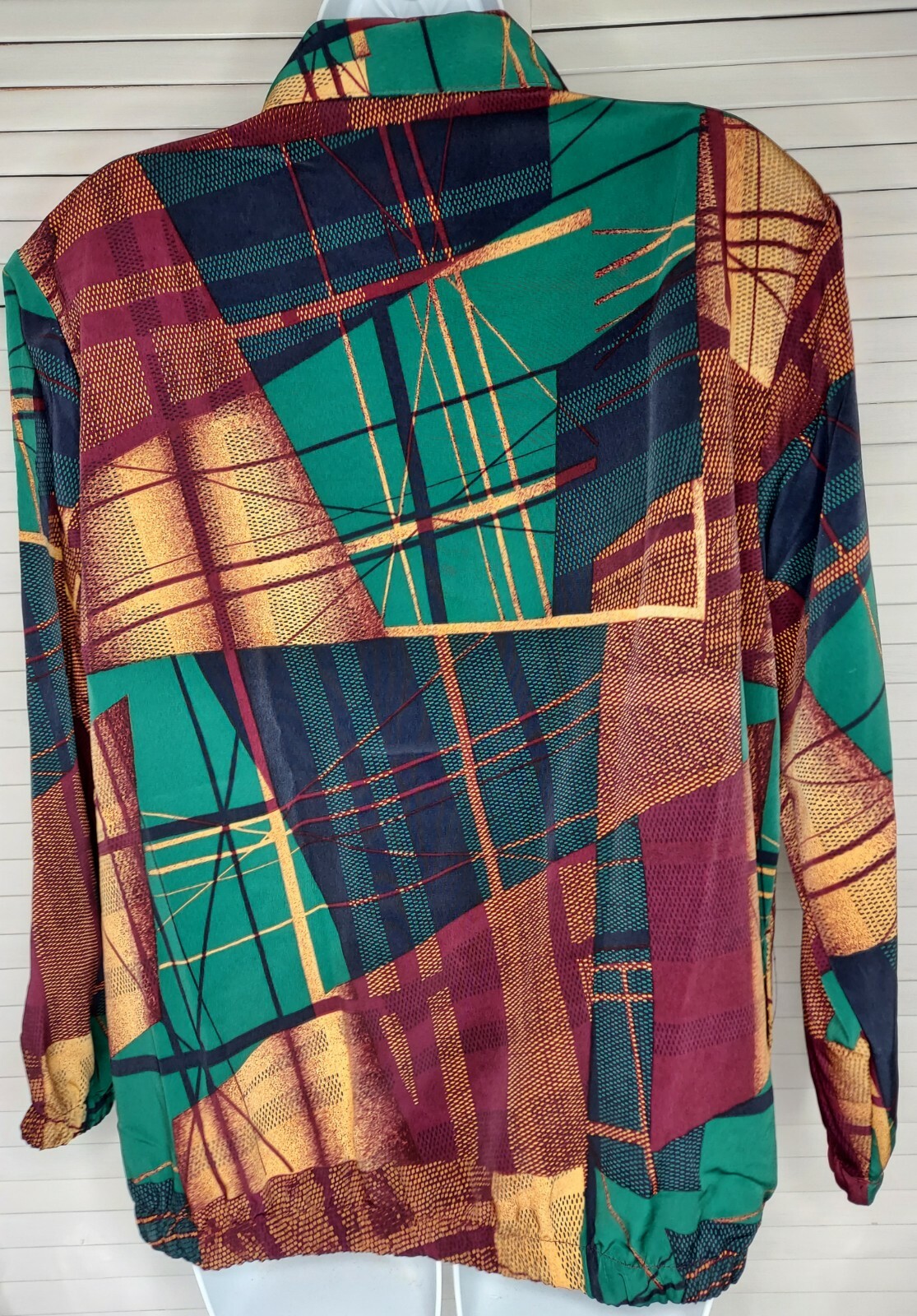 Vtg Bonworth Silky Bomber Jacket Geometric Print Multicolor Zip-Up Sz: Med/LG?