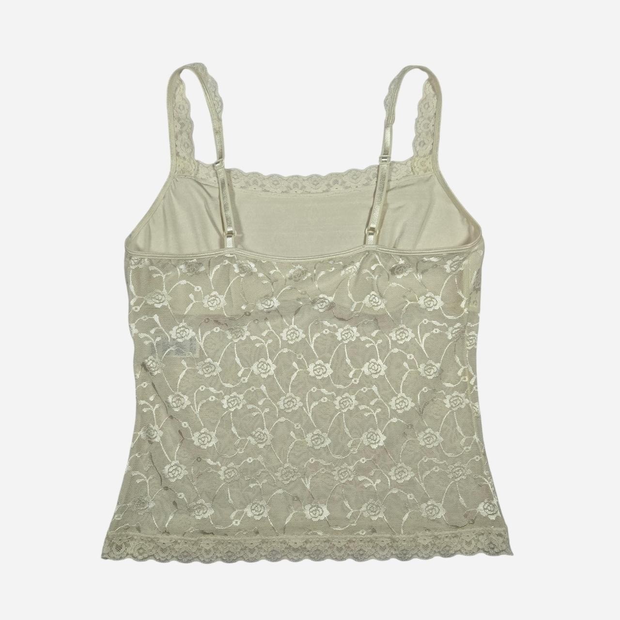 White lace trim floral embroidery cami tank top / M / cottage, fairy, coquette