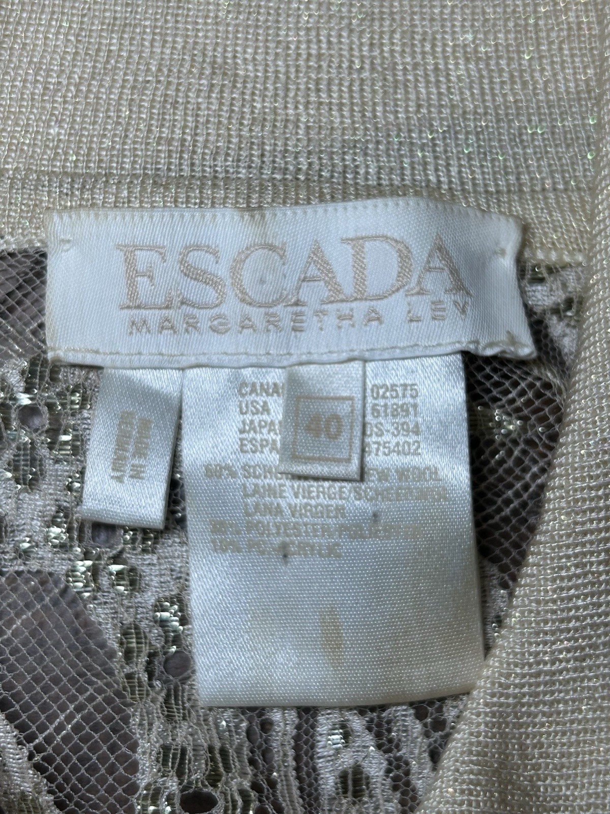 ❌damaged ❌ Escada Gold Lace Blouse Sheer Metallic Vintage Size 40 Designer