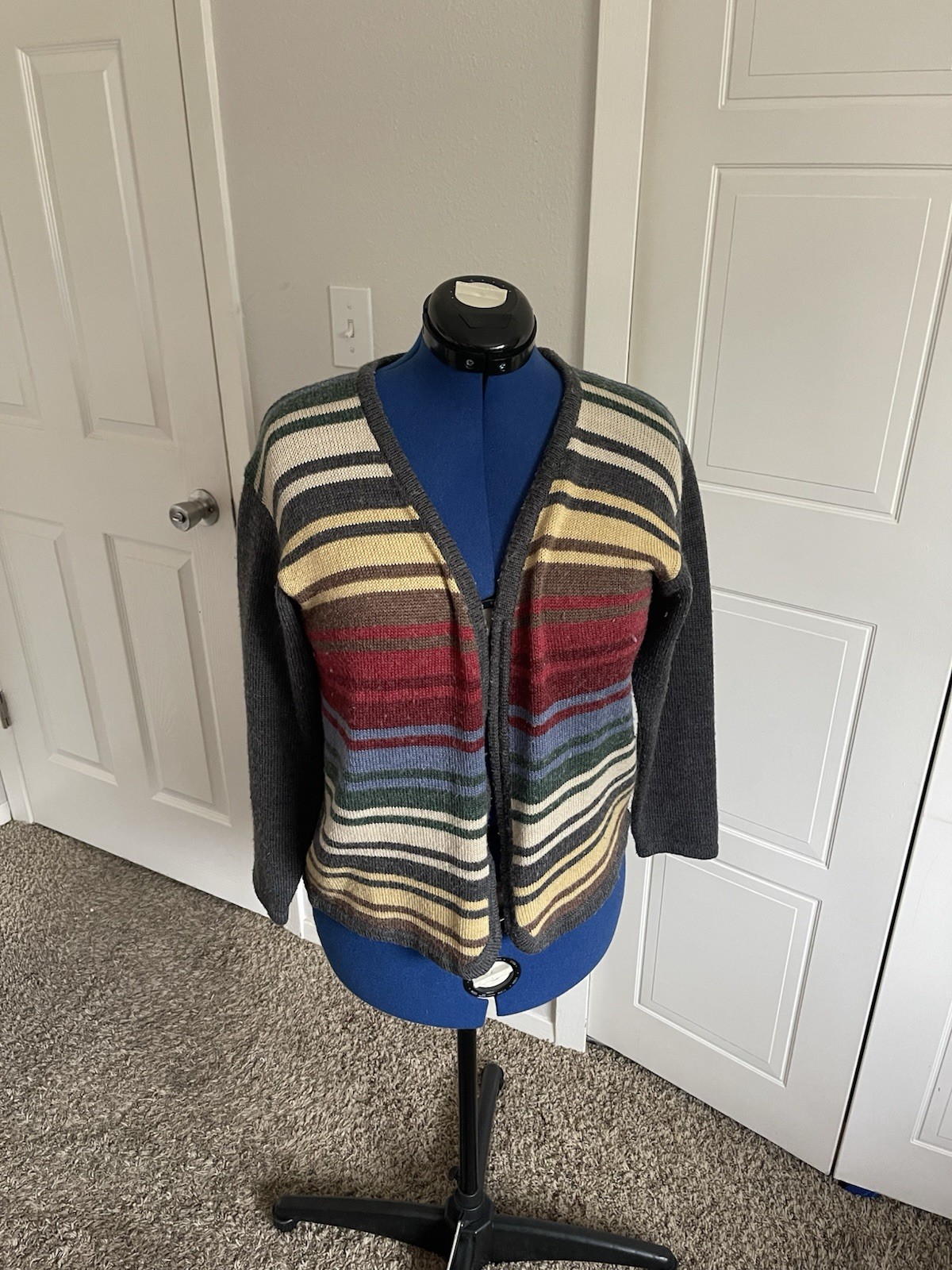 1990s/2000s She Said Small Striped Multicolor Sweater with Zip Up + Grey Back