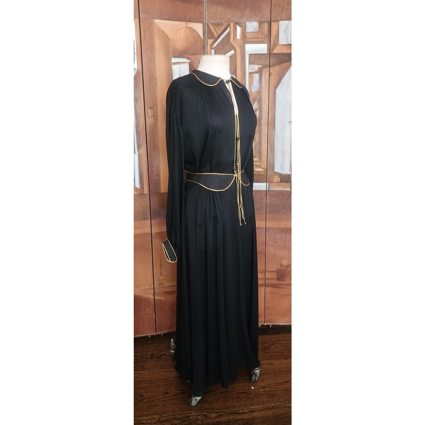 VTG 1970s Geoffrey Beene Ensemble Maxi Skirt Boho Shirt Evening Set Black Gold