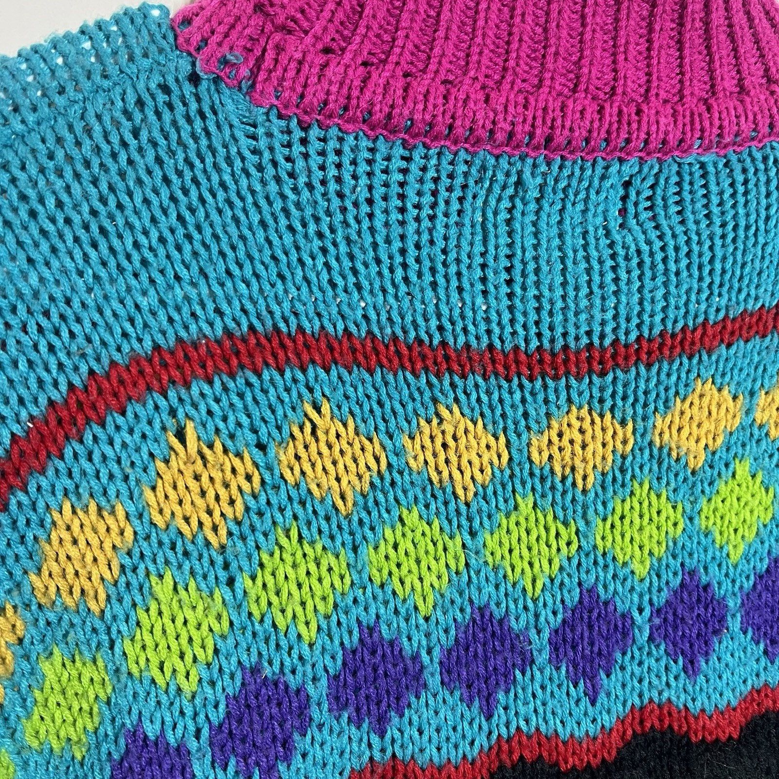Vtg IVY Multi-color 3D Coogi Style Cable Knit Sweater Acrylic Size M Cosby Mock