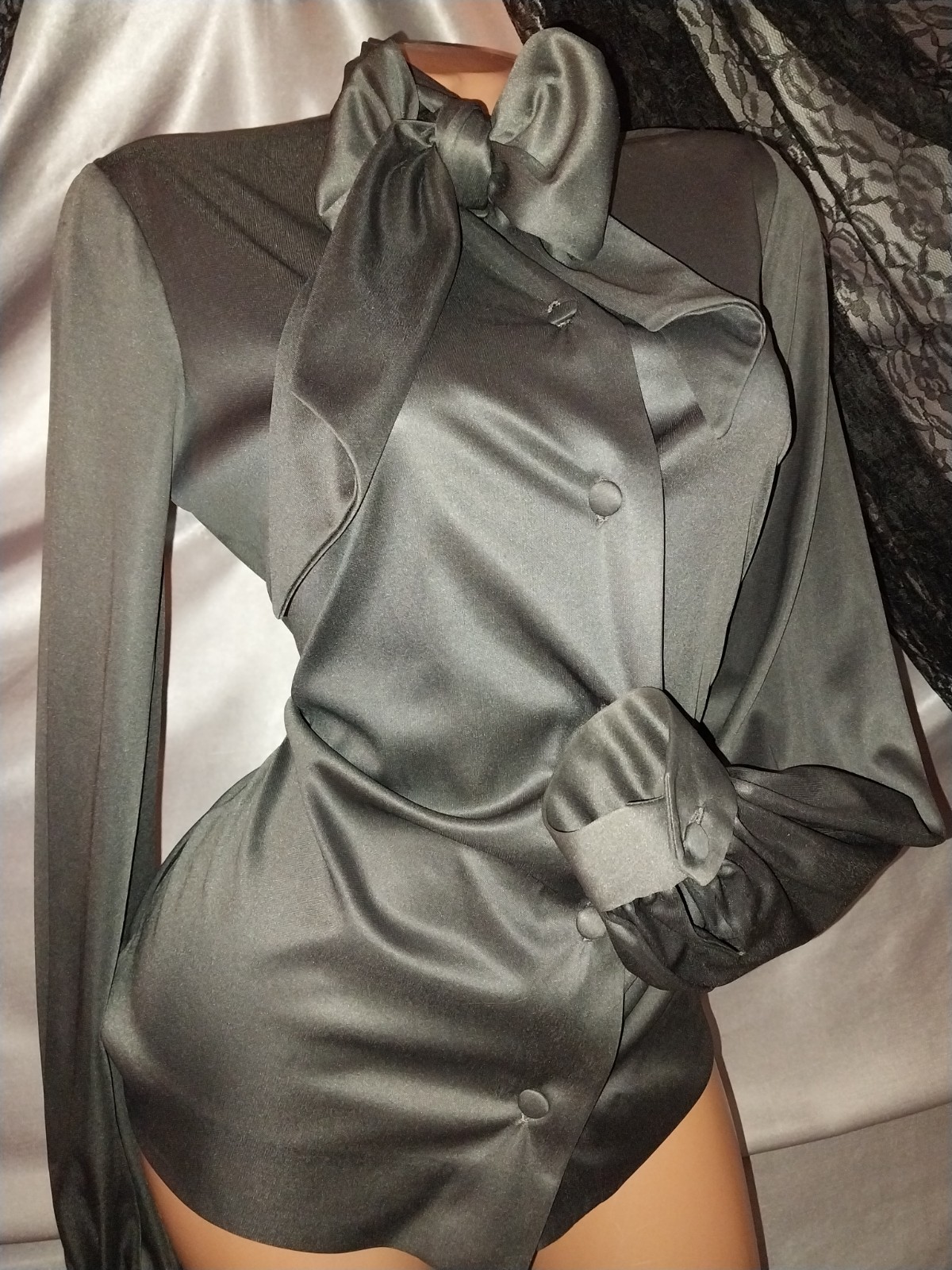 VTG Fuccillo Pucci Silky Bow Sash High Neck Blouse 10