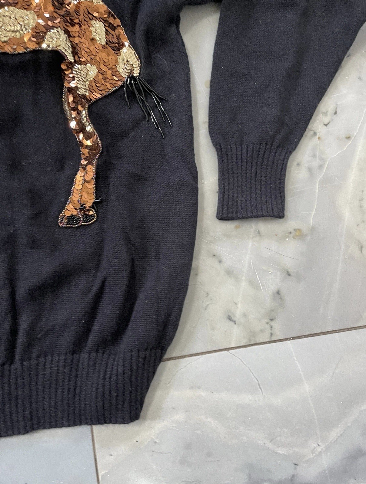 Vintage 1980s Sequined Giraffe Sweater Shoulder Pads