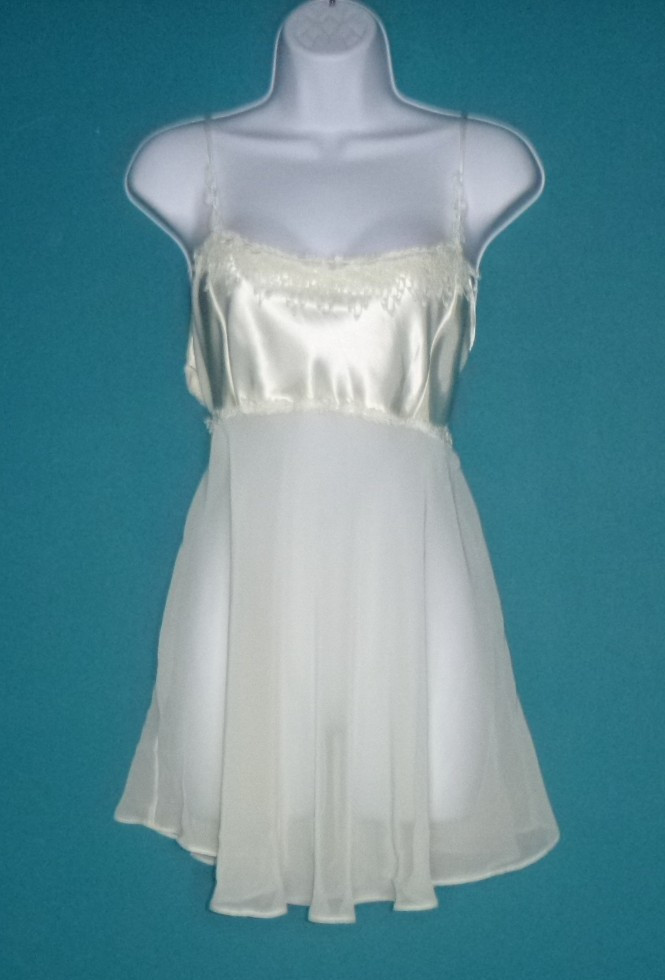 Vtg 80s California Dynasty Baby Doll Sheer Short Nightgown Off White Sz L