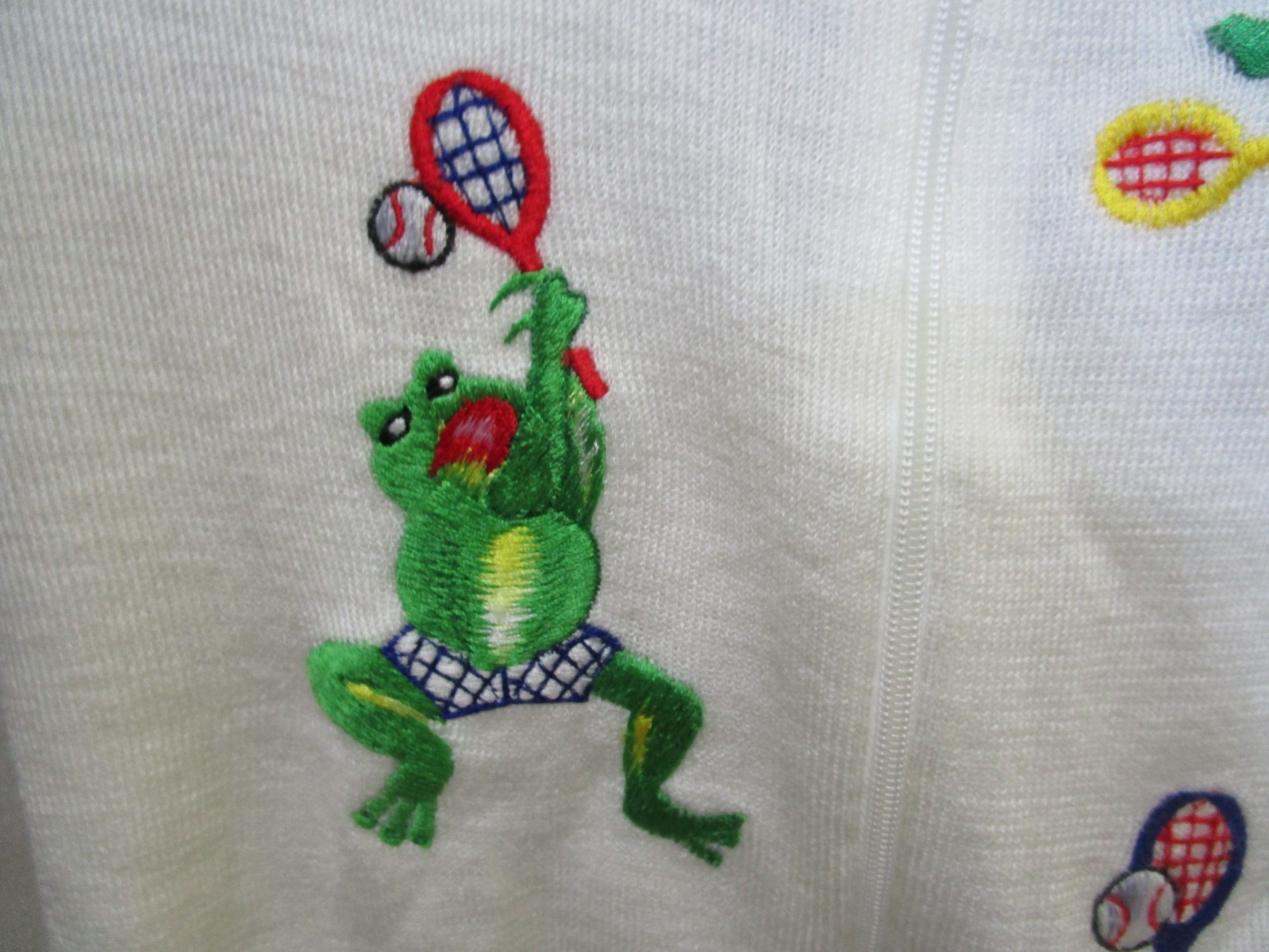 Vintage Shirlee Designs? Sweater Tennis Embroidery Cardigan White See Listing