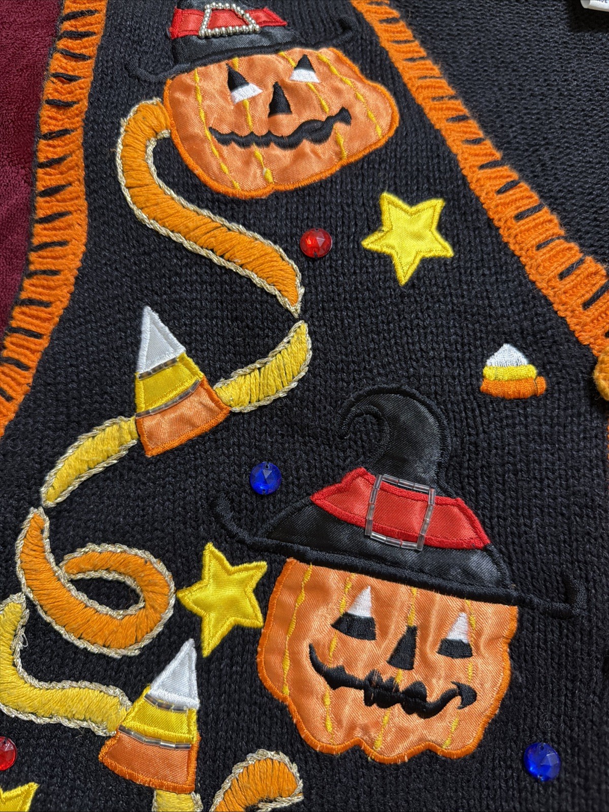 Women&rsquo;s Vintage Basic Editions Black/Orange Embellished & Beaded Halloween Vest