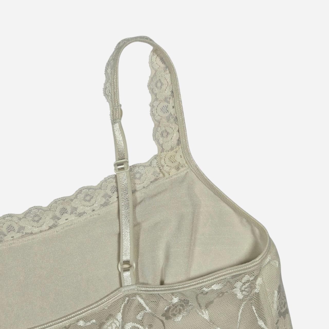 White lace trim floral embroidery cami tank top / M / cottage, fairy, coquette