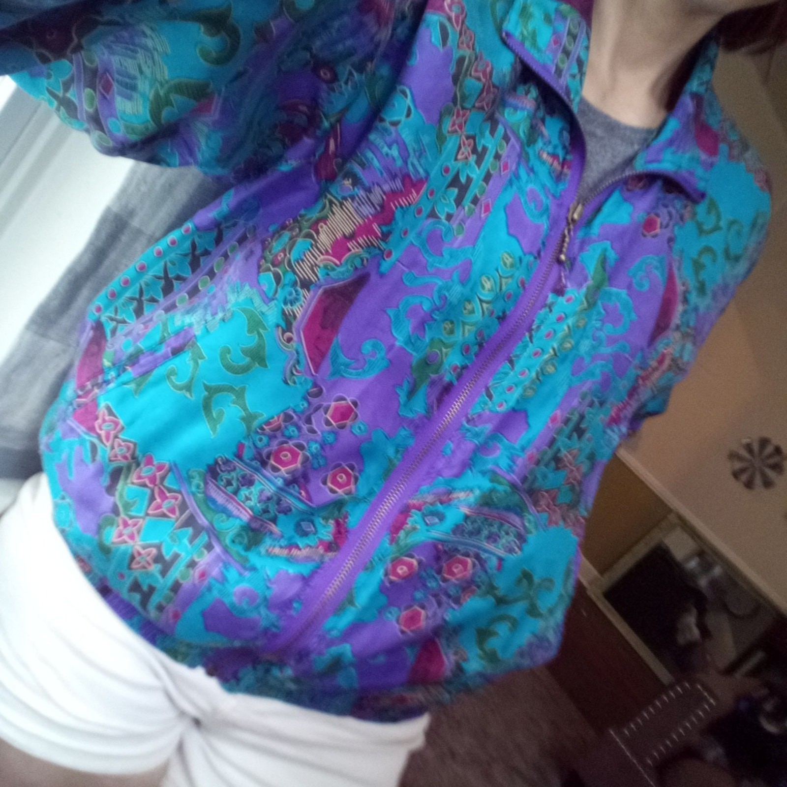 Vintage Petite Sophisticated Size Small Windbreaker 100% Silk Purple Blue Y2K
