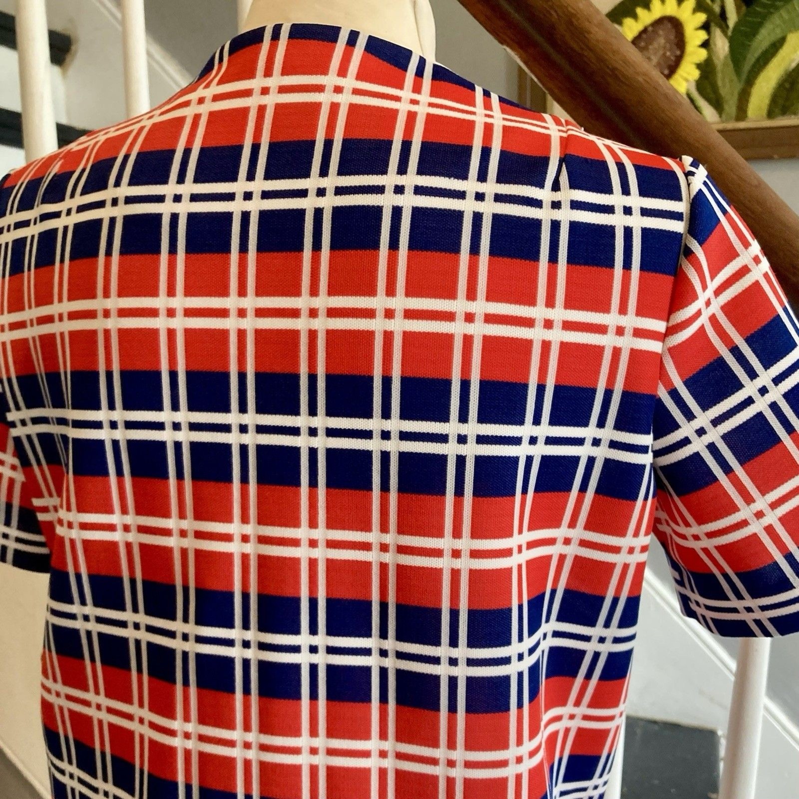 1970s Red White Blue Navy Plaid Jacket 1976 Mod Bicentennial Wear To Work Disco