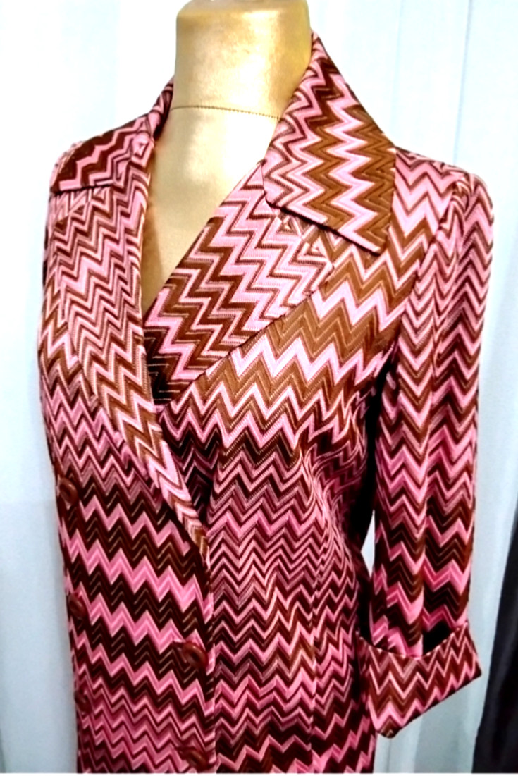 RARE Vintage MISSONI Chevron Coat Jacket Pink Brown 1960s-70s