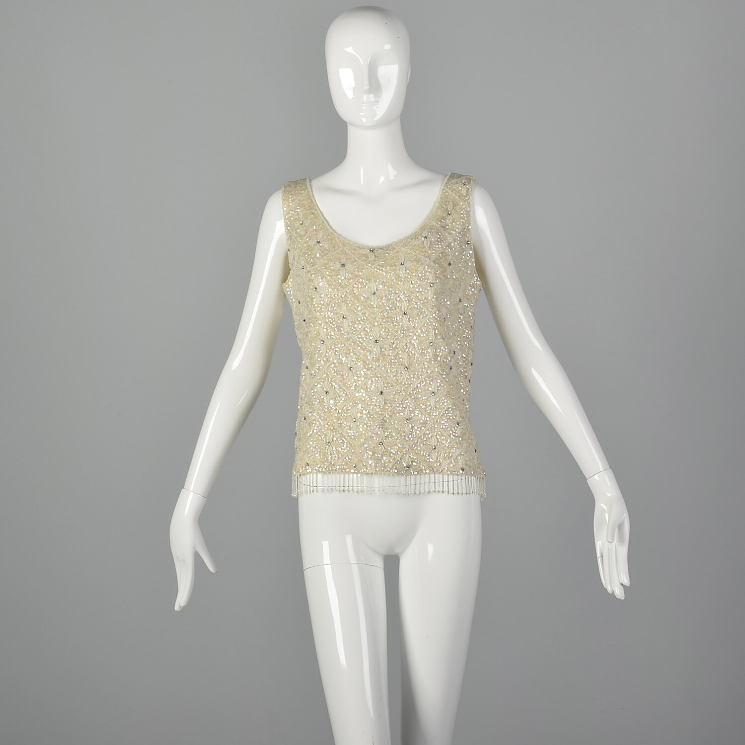 Medium 1960s Iridescent Sequin Blouse Vintage Sleeveless VTG 60s Wedding Top