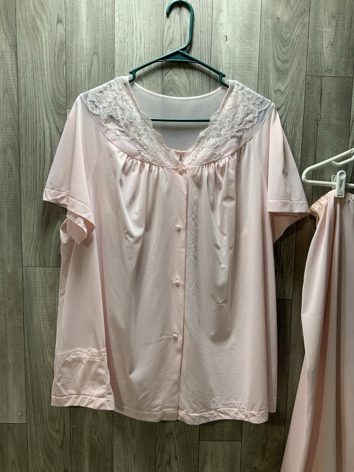 Vintage Shadowline Pink 3 Piece Set Nightgown/Pants/robe House Coat Size 44 Larg