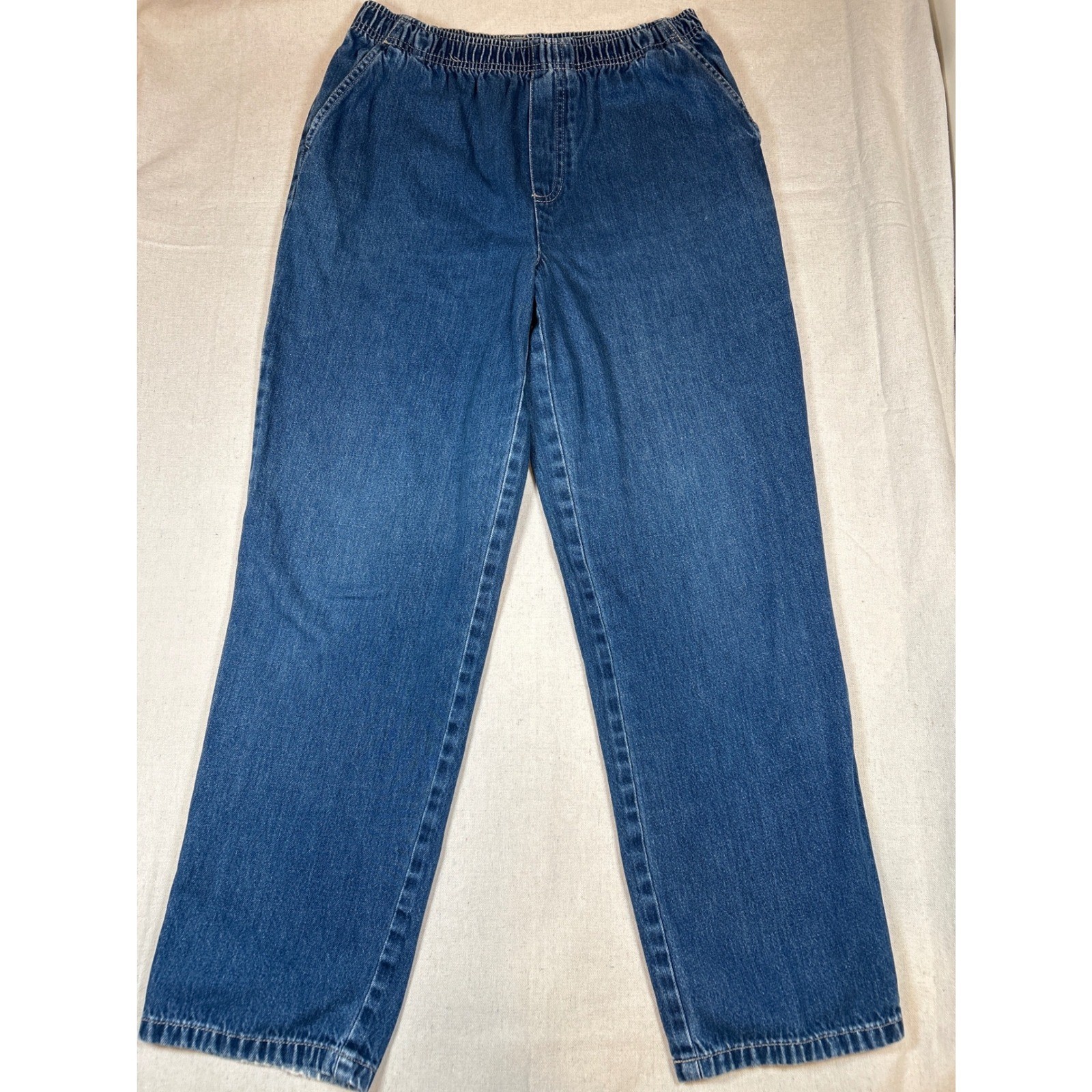 White Stag Vintage 90s Mom Jeans Petite 6 Blue Elastic Waist Cotton Dark Stone