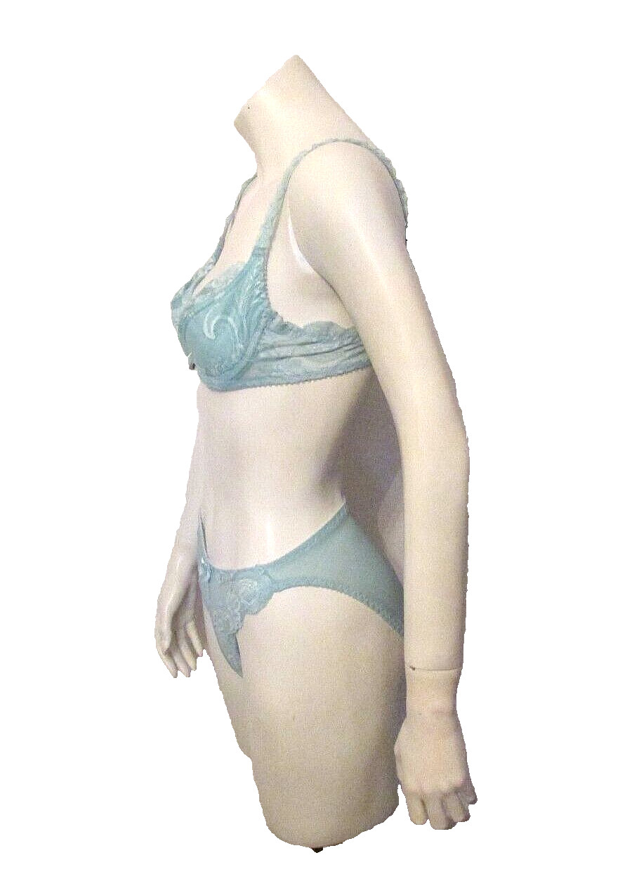 2pc Kellwood Shimmer Nylon Chantilly Lace Demi Bra 32B Bikini Pantie S USA made