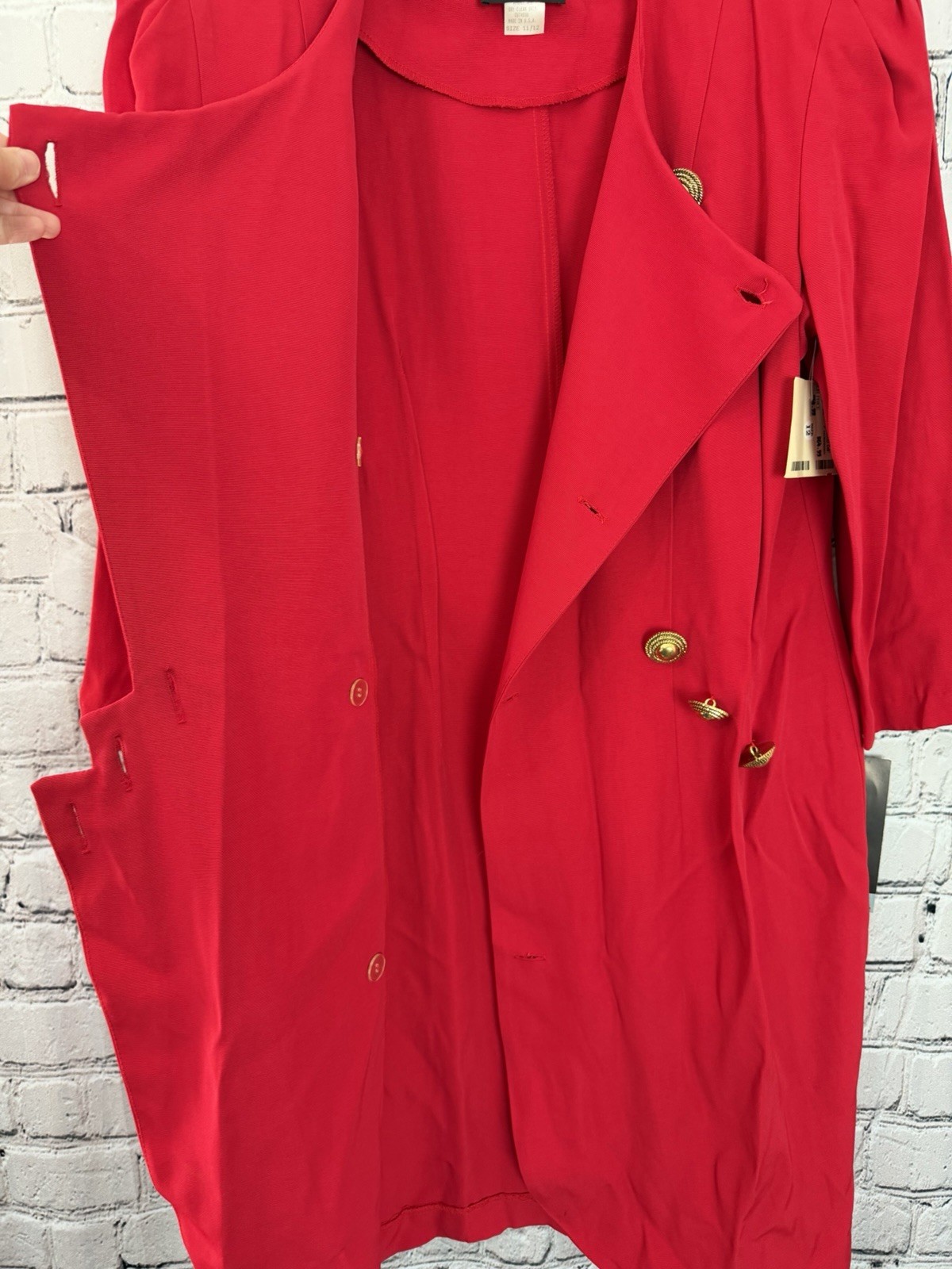 Vtg. 1980s John Roberts Red Wrap Dress with Gold Buttons Shoulder Pads Sz 12 New