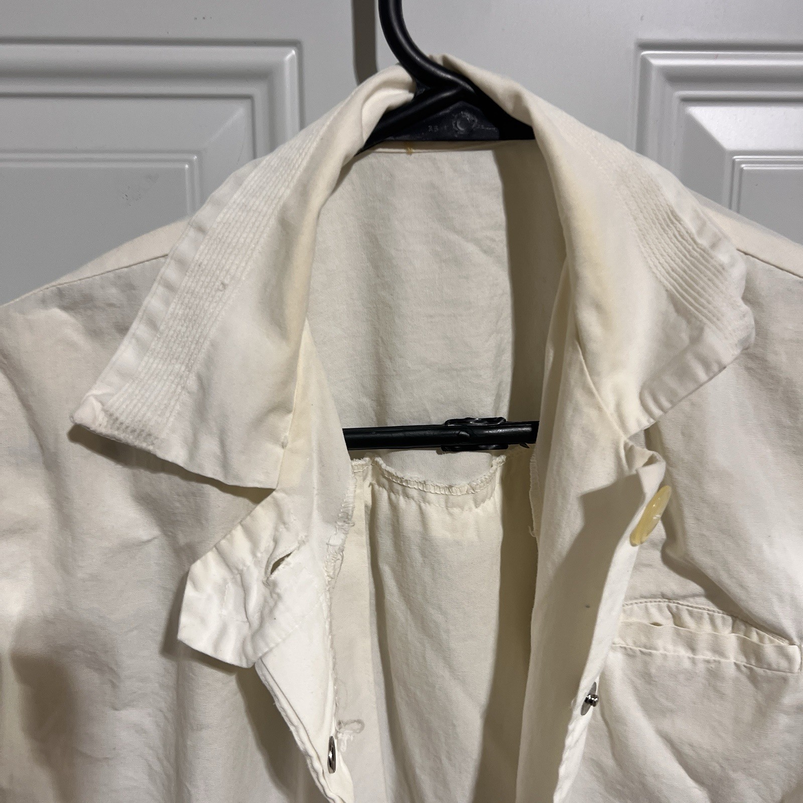 Nurse Uniform White Button Snap Front Dress Thin Vtg 1960s Medium Small *SPOTS*