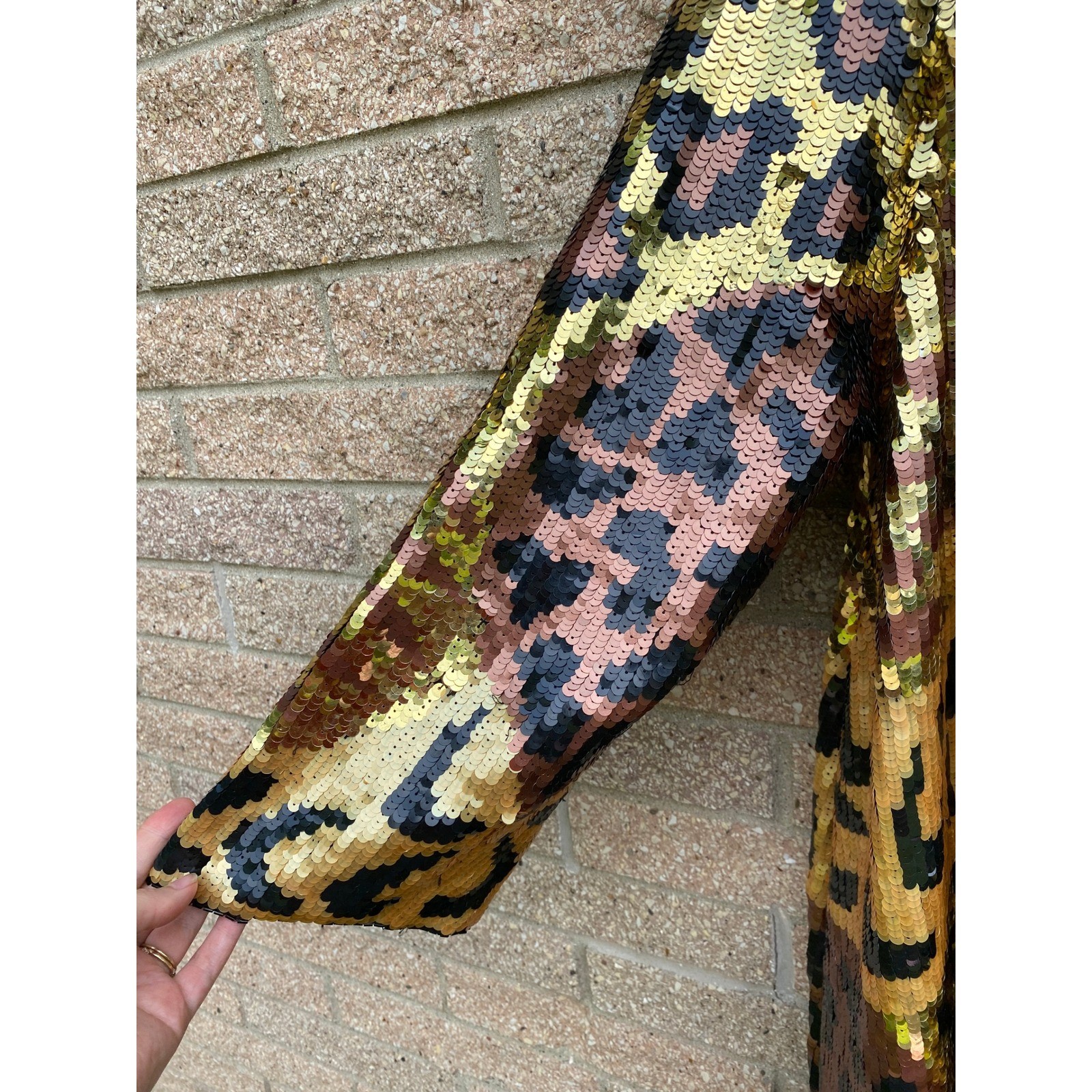 Vintage Silk Sequin Leopard Print Duster Coat Gold Bronze Medium Glam Mob Wife