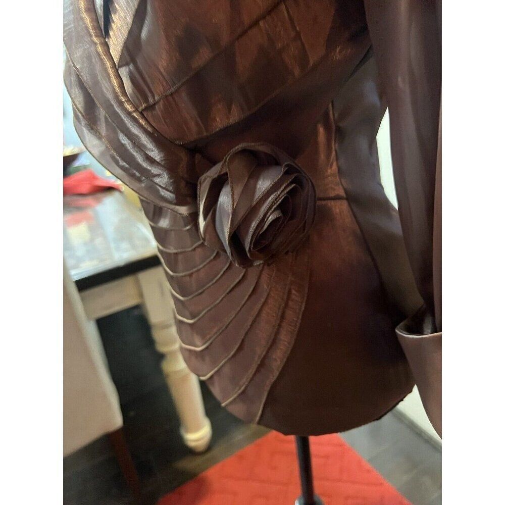 90s cachet copper brown silky, crop crossover jacket/blouse, rare, vintage Sz 6