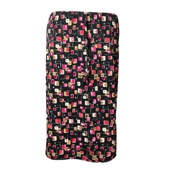 Vintage 90s Womens Geometric Square Print Midi Skirt S Retro Mod Eclectic Funky